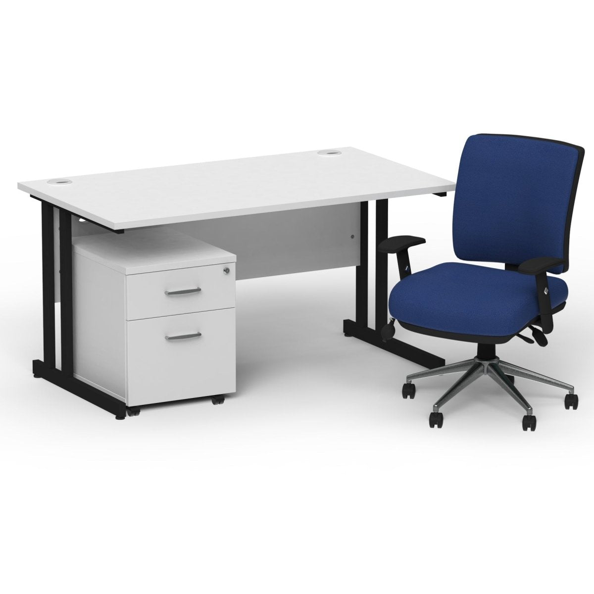 impulse-140mm-cantilever-straight-desk-with-mobile-pedestal-andoperator-chair Dynamic  Black White