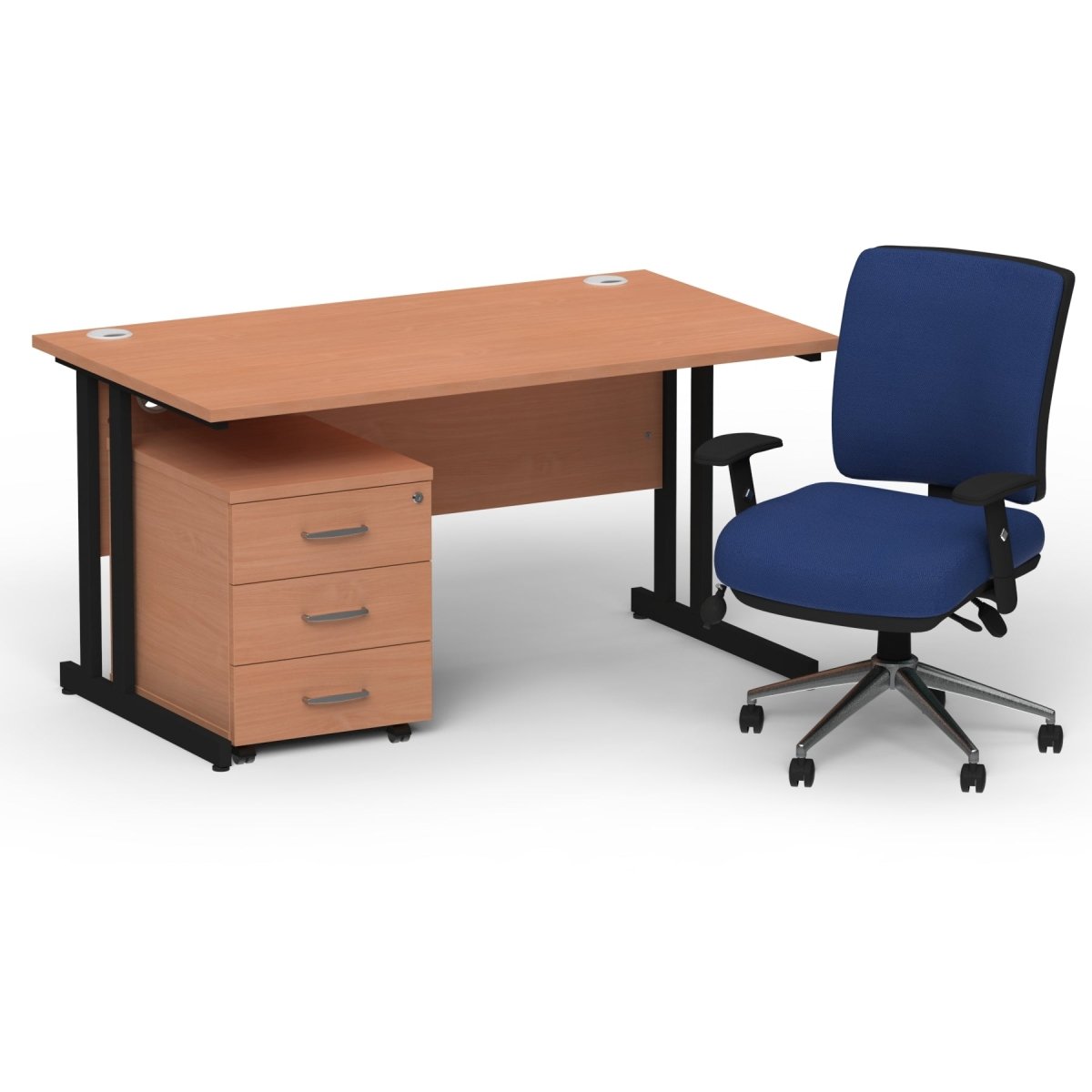 impulse-140mm-cantilever-straight-desk-with-mobile-pedestal-andoperator-chair Dynamic  Black Beech