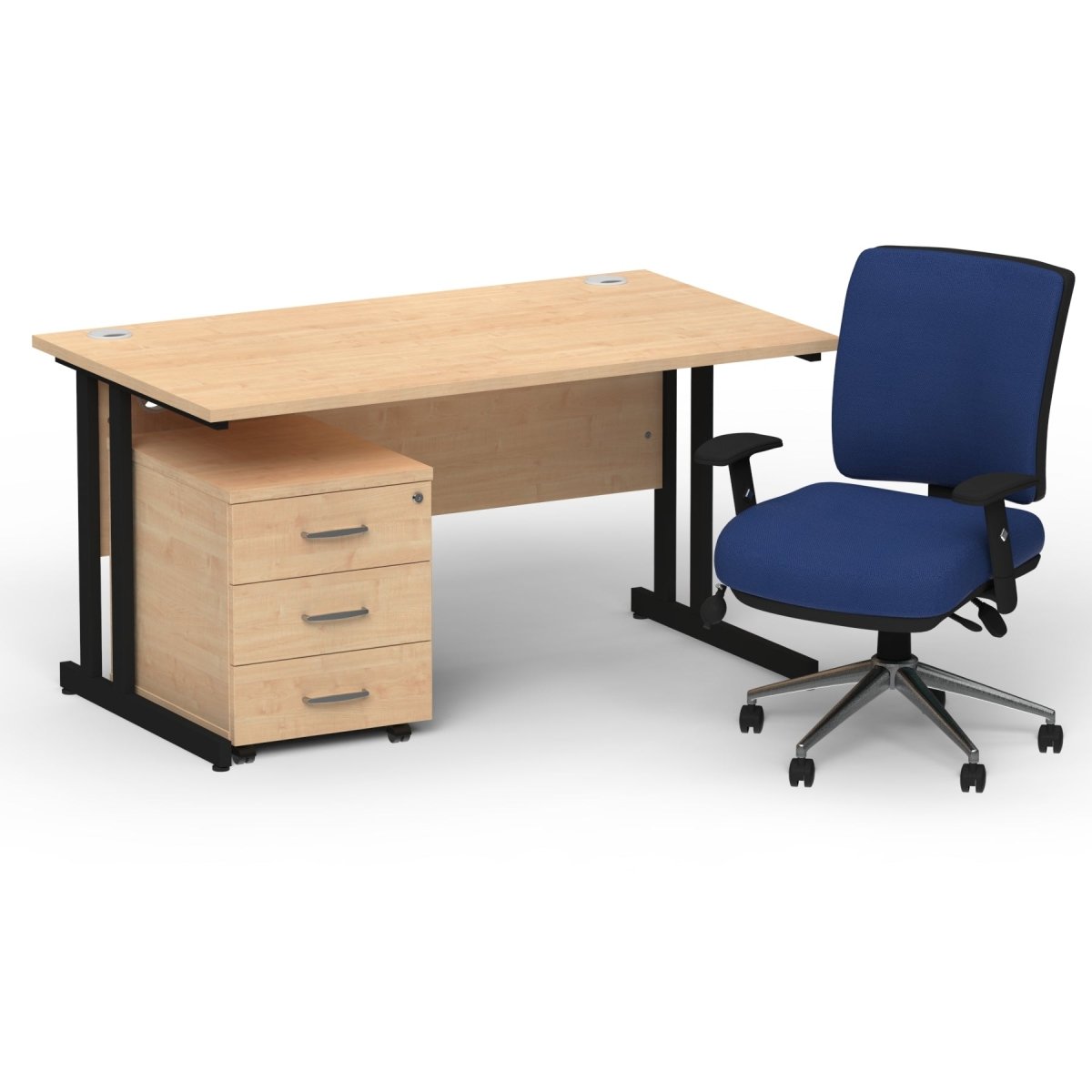 impulse-140mm-cantilever-straight-desk-with-mobile-pedestal-andoperator-chair Dynamic  Black Maple