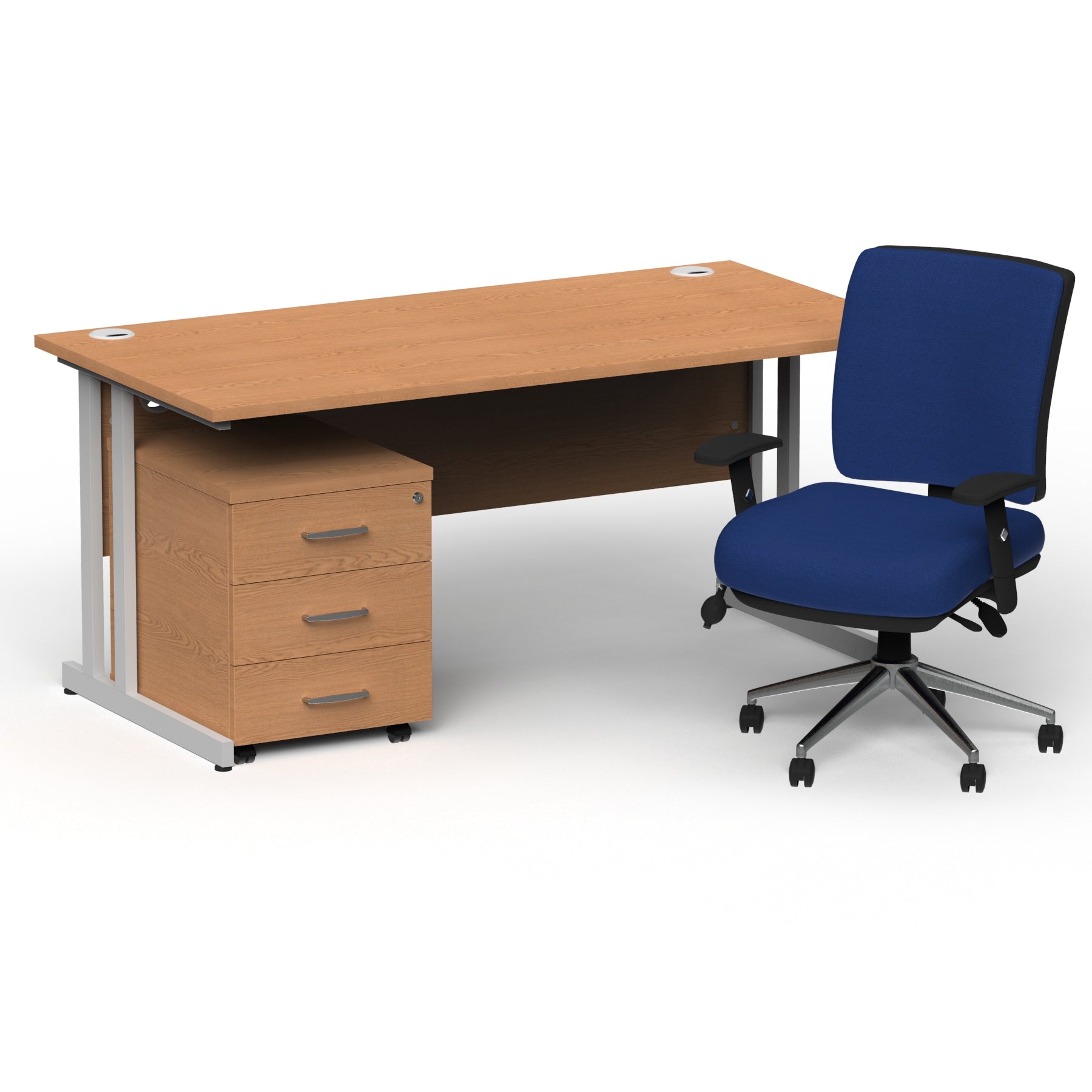 impulse-160mm-cantilever-straight-desk-with-mobile-pedestal-andoperator-chair Dynamic  Silver Oak