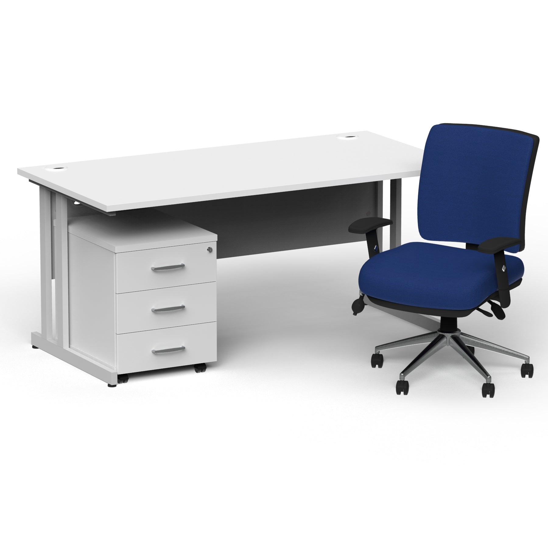 impulse-160mm-cantilever-straight-desk-with-mobile-pedestal-andoperator-chair Dynamic  Silver White