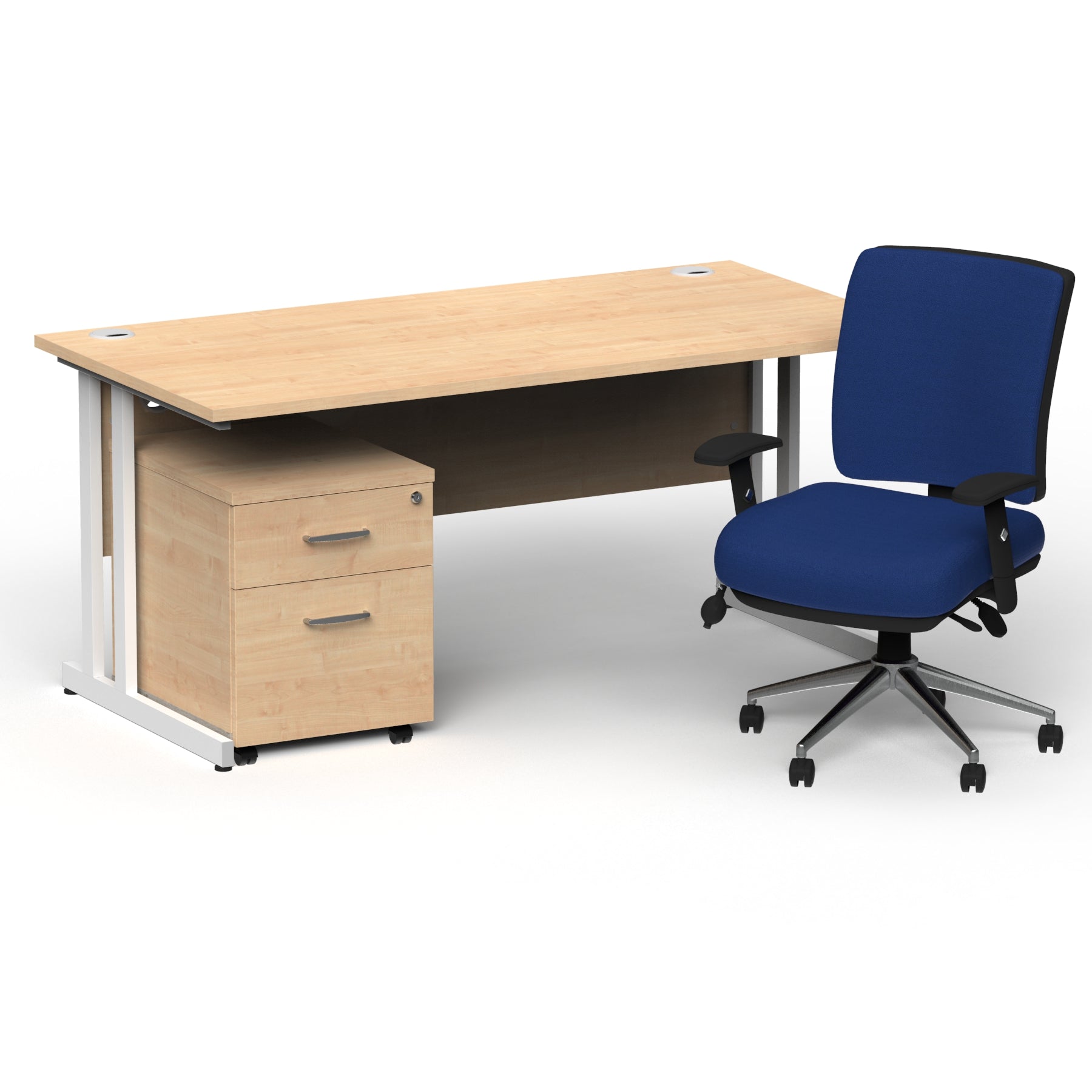 impulse-160mm-cantilever-straight-desk-with-mobile-pedestal-andoperator-chair Dynamic  White Maple