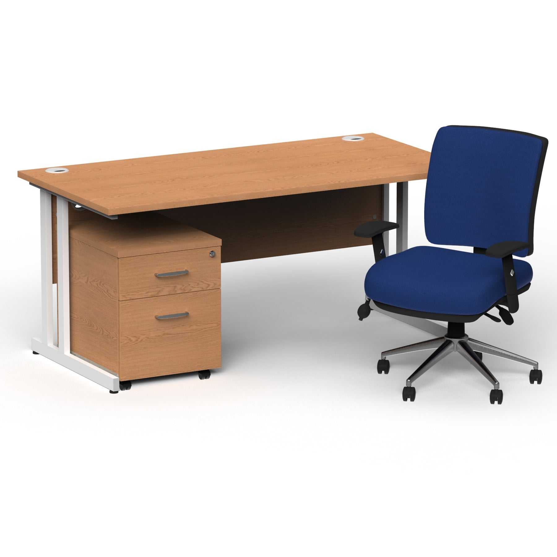 impulse-160mm-cantilever-straight-desk-with-mobile-pedestal-andoperator-chair Dynamic  White Oak
