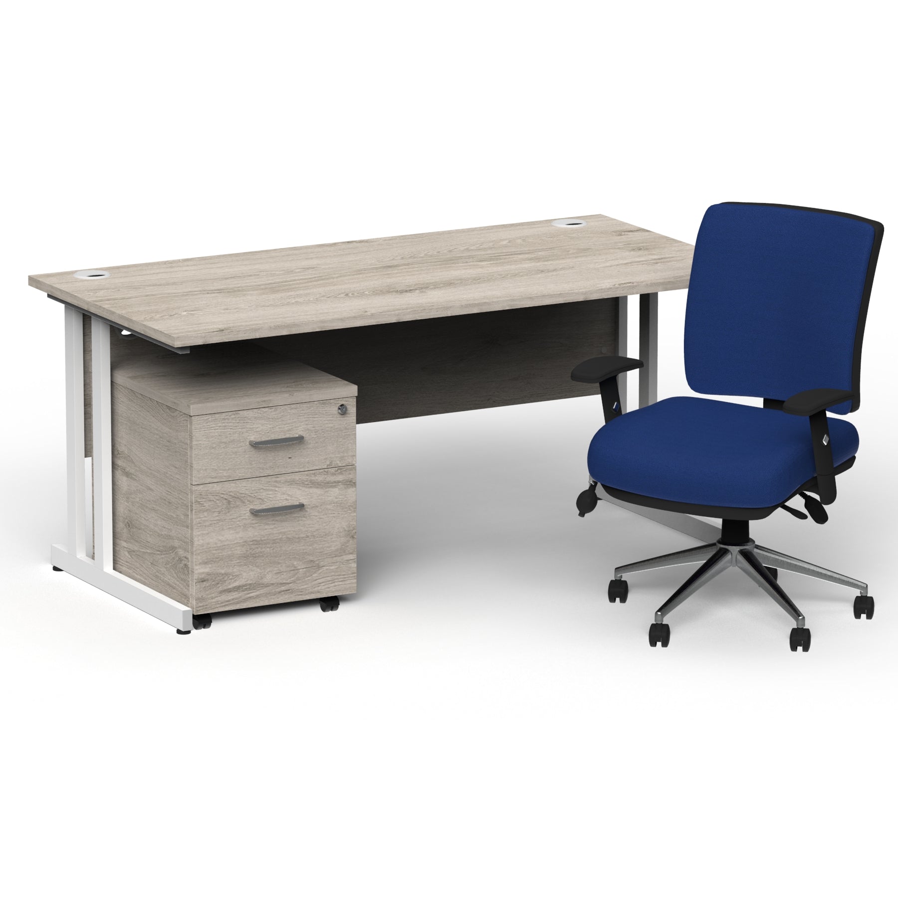 impulse-160mm-cantilever-straight-desk-with-mobile-pedestal-andoperator-chair Dynamic  White Grey Oak