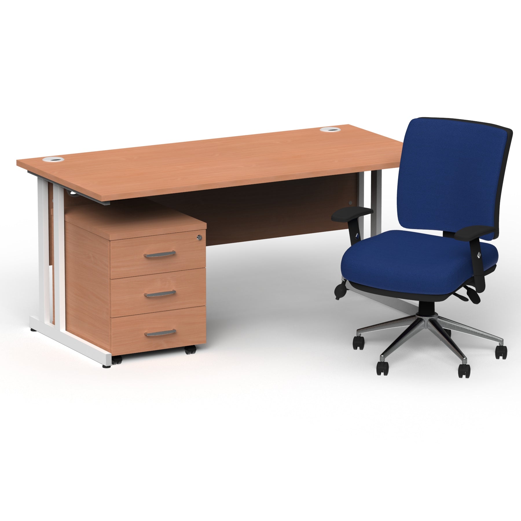 impulse-160mm-cantilever-straight-desk-with-mobile-pedestal-andoperator-chair Dynamic  White Beech