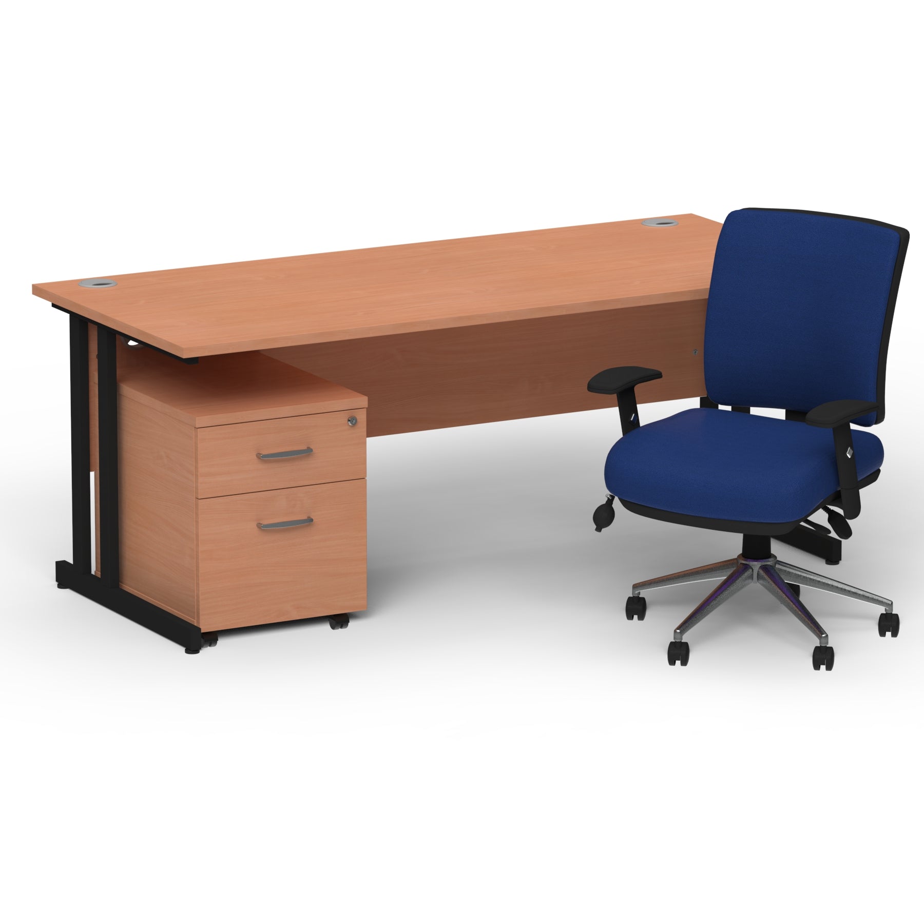 impulse-160mm-cantilever-straight-desk-with-mobile-pedestal-andoperator-chair Dynamic  Black Beech