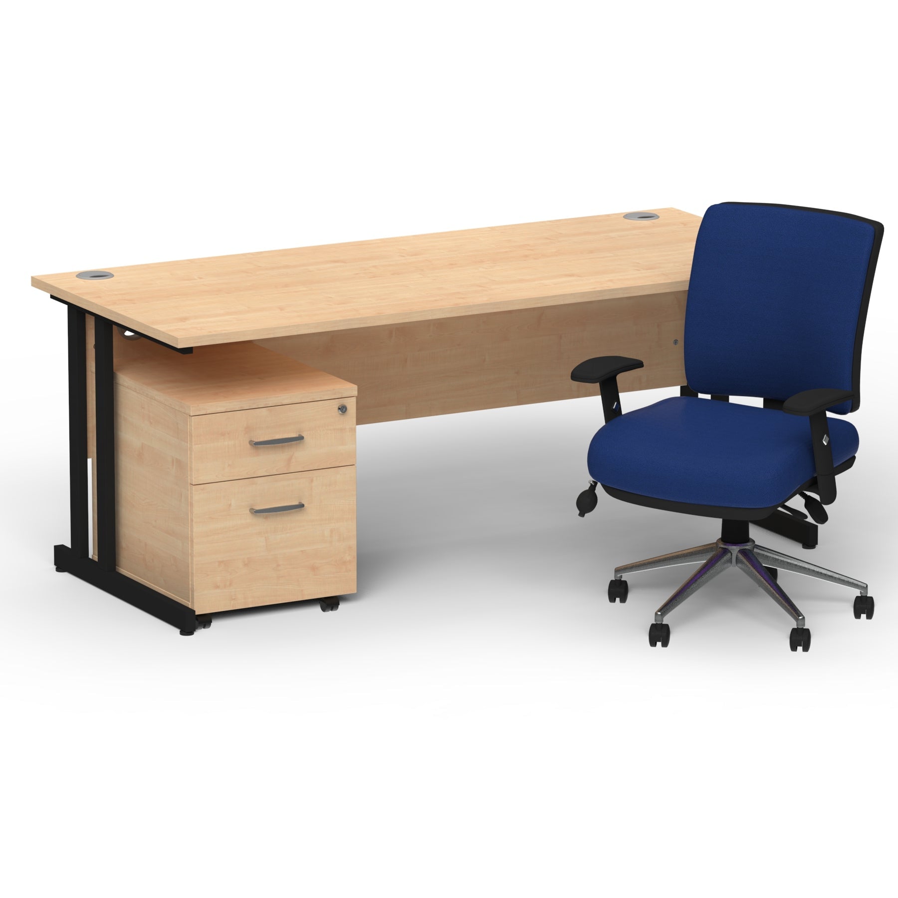 impulse-160mm-cantilever-straight-desk-with-mobile-pedestal-andoperator-chair Dynamic  Black Maple