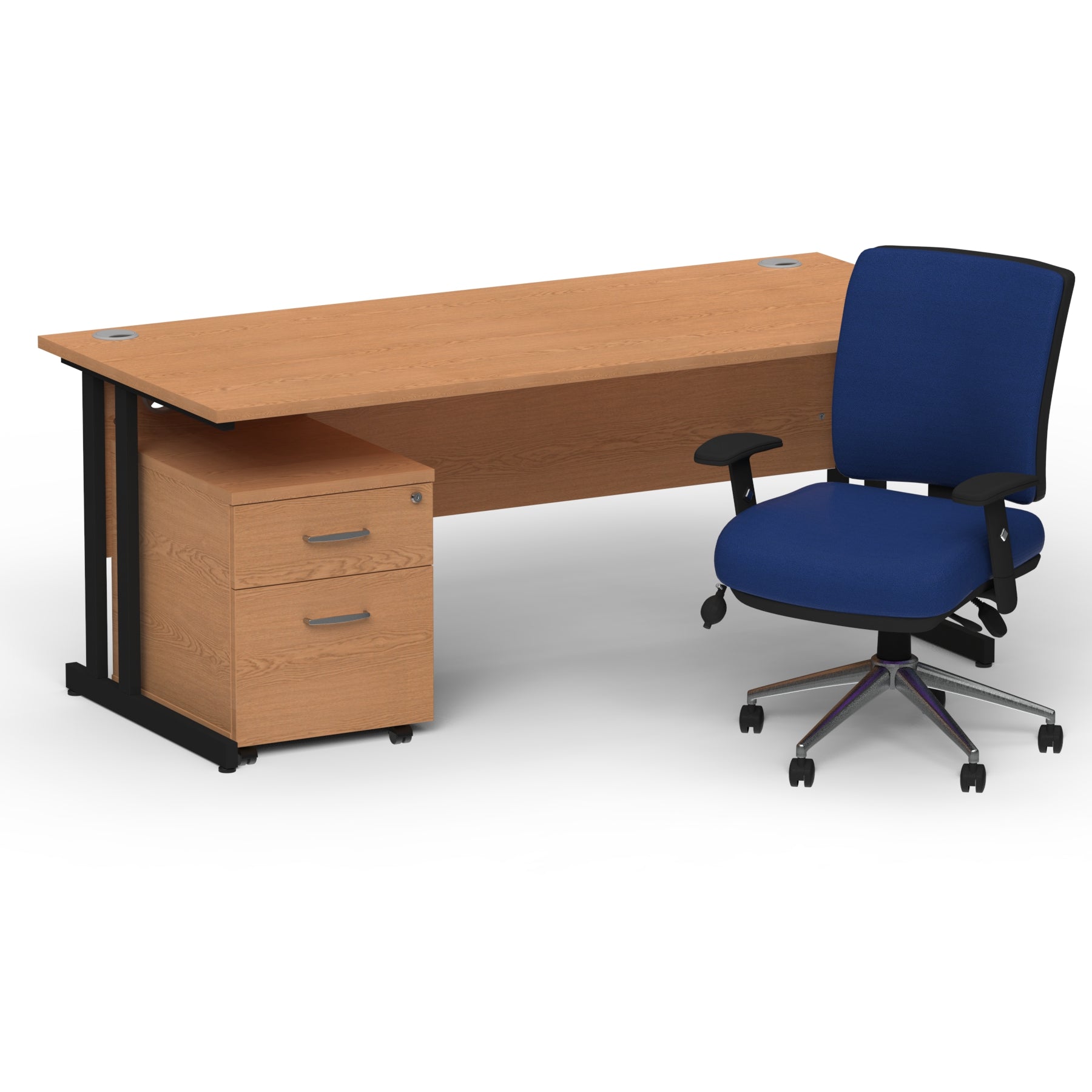 impulse-160mm-cantilever-straight-desk-with-mobile-pedestal-andoperator-chair Dynamic  Black Oak