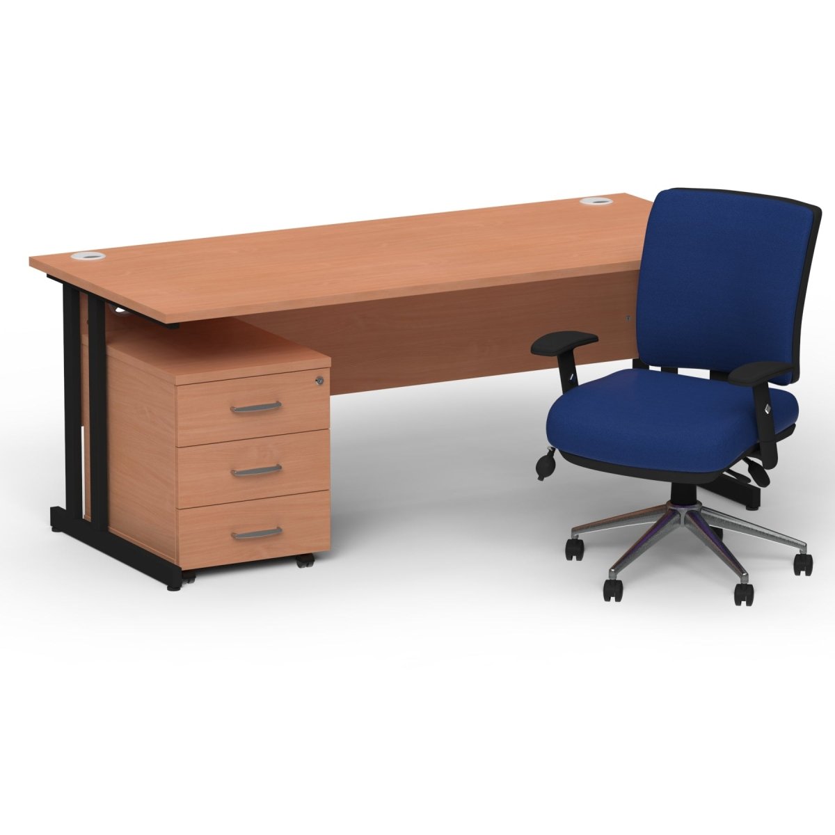 impulse-160mm-cantilever-straight-desk-with-mobile-pedestal-andoperator-chair Dynamic  Black Beech