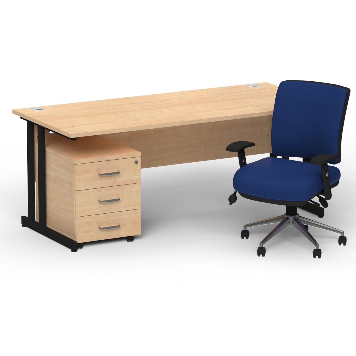 impulse-160mm-cantilever-straight-desk-with-mobile-pedestal-andoperator-chair Dynamic  Black Maple