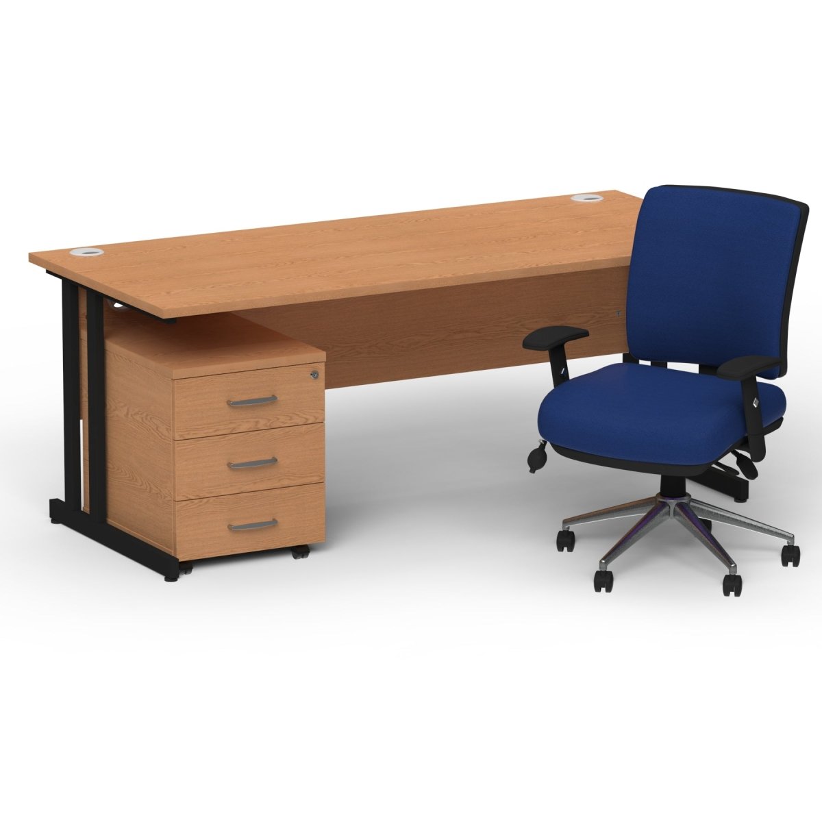 impulse-160mm-cantilever-straight-desk-with-mobile-pedestal-andoperator-chair Dynamic  Black Oak