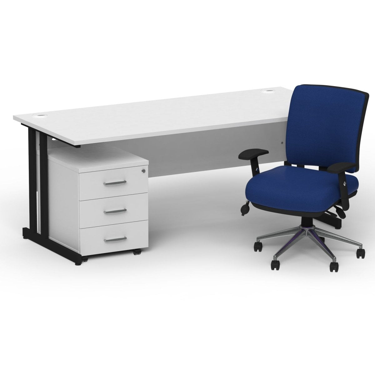 impulse-160mm-cantilever-straight-desk-with-mobile-pedestal-andoperator-chair Dynamic  Black White