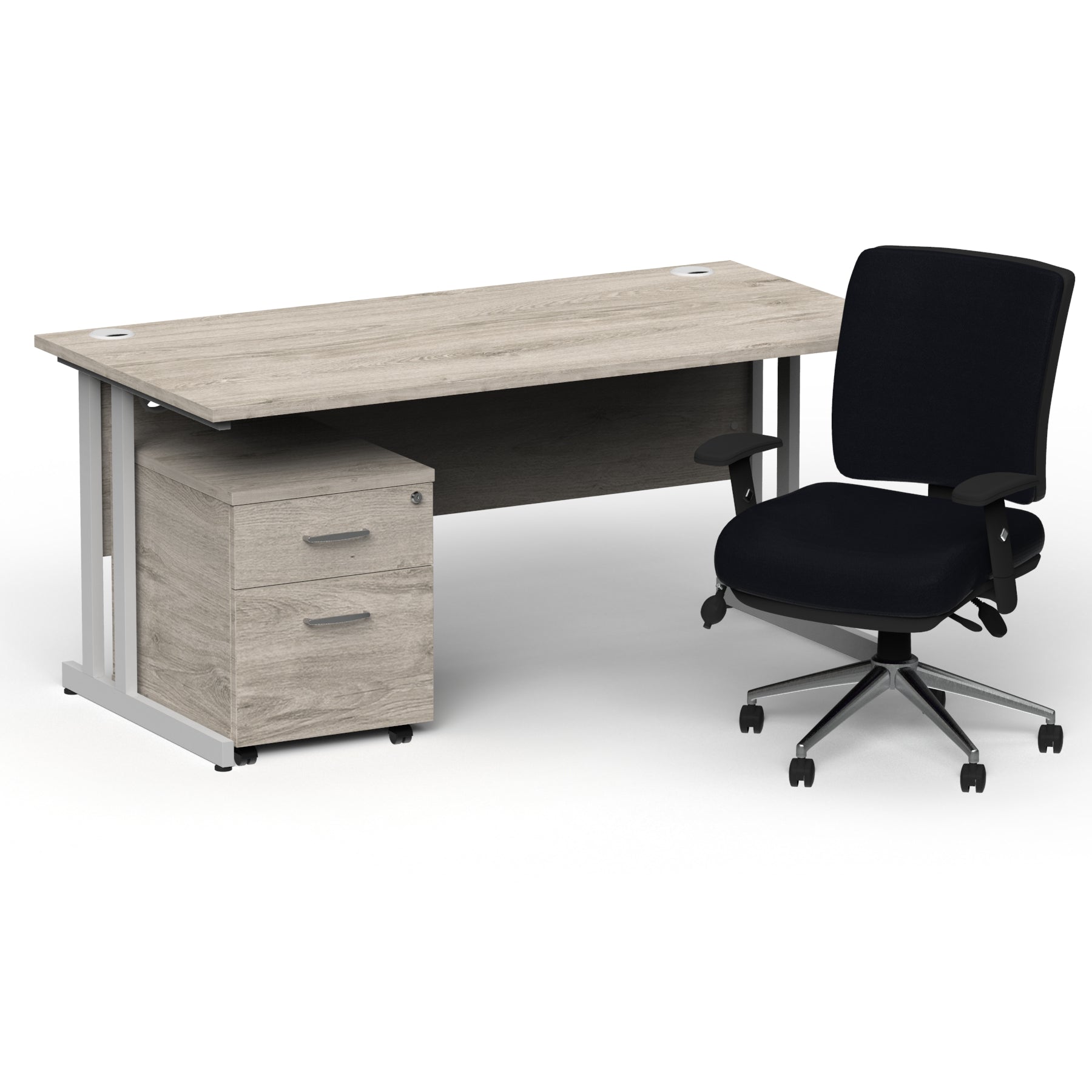 impulse-180mm-cantilever-straight-desk-with-mobile-pedestal-and-chiro-operator-chair Dynamic  Silver Grey Oak 