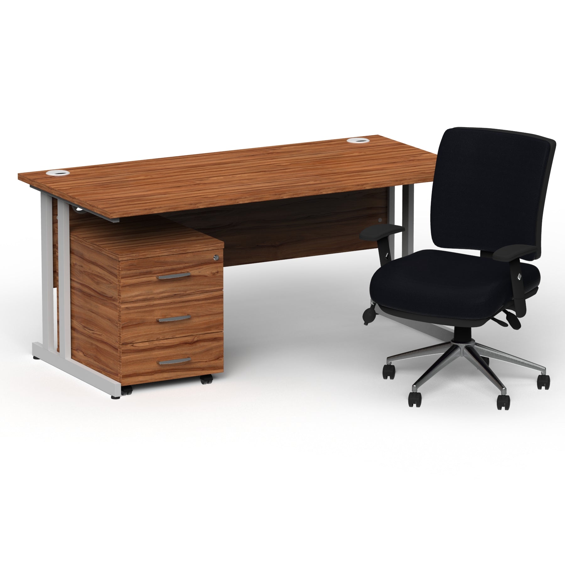 impulse-180mm-cantilever-straight-desk-with-mobile-pedestal-and-chiro-operator-chair Dynamic  Silver Walnut 
