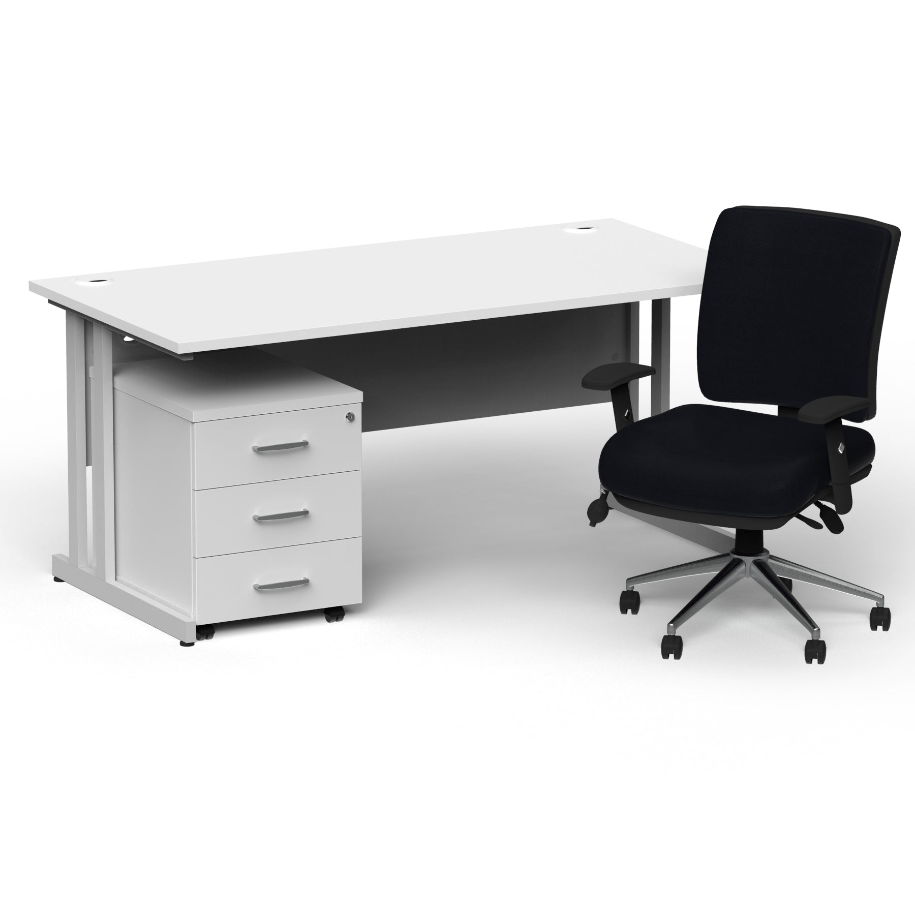impulse-180mm-cantilever-straight-desk-with-mobile-pedestal-and-chiro-operator-chair Dynamic  Silver White 
