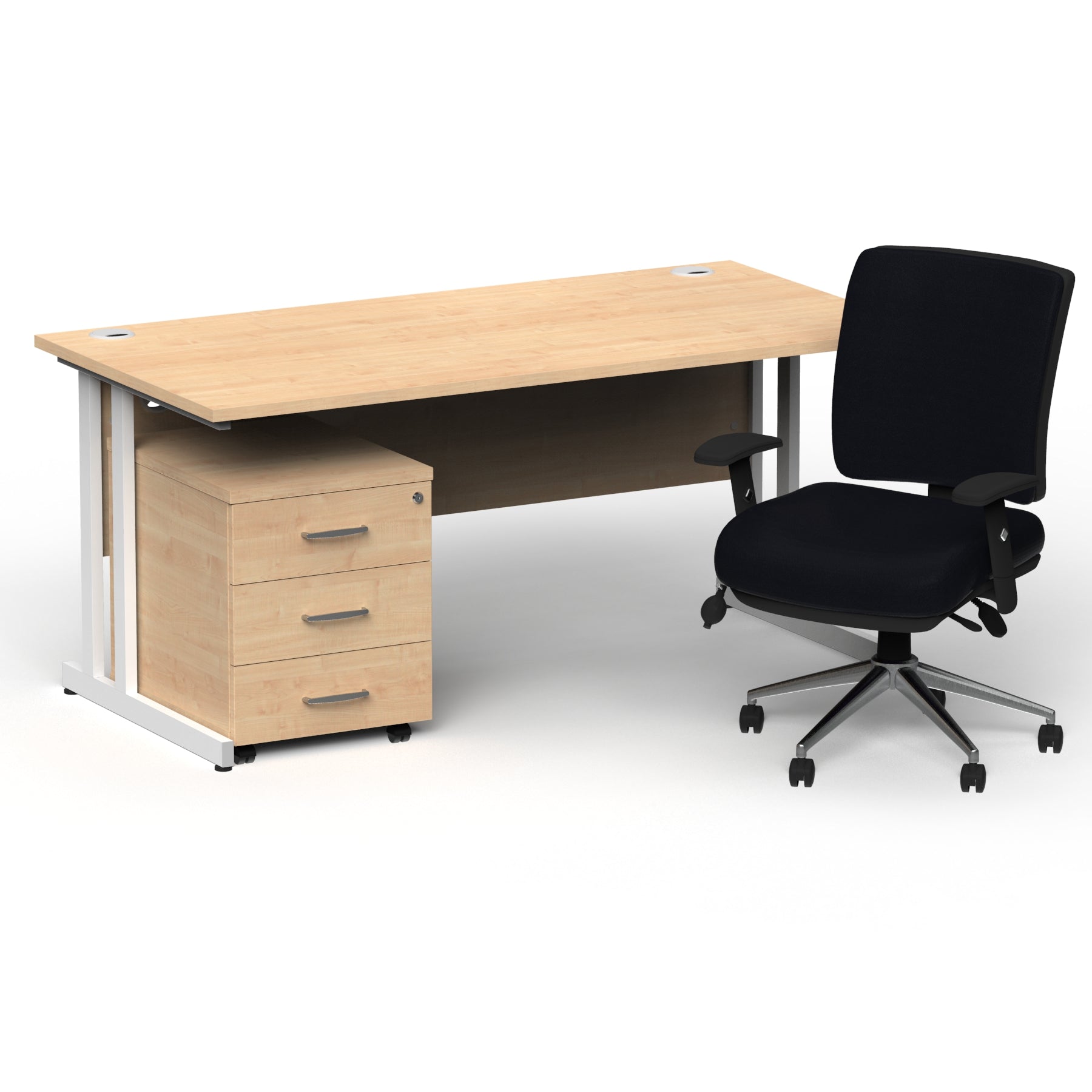 impulse-180mm-cantilever-straight-desk-with-mobile-pedestal-and-chiro-operator-chair Dynamic  White Maple 
