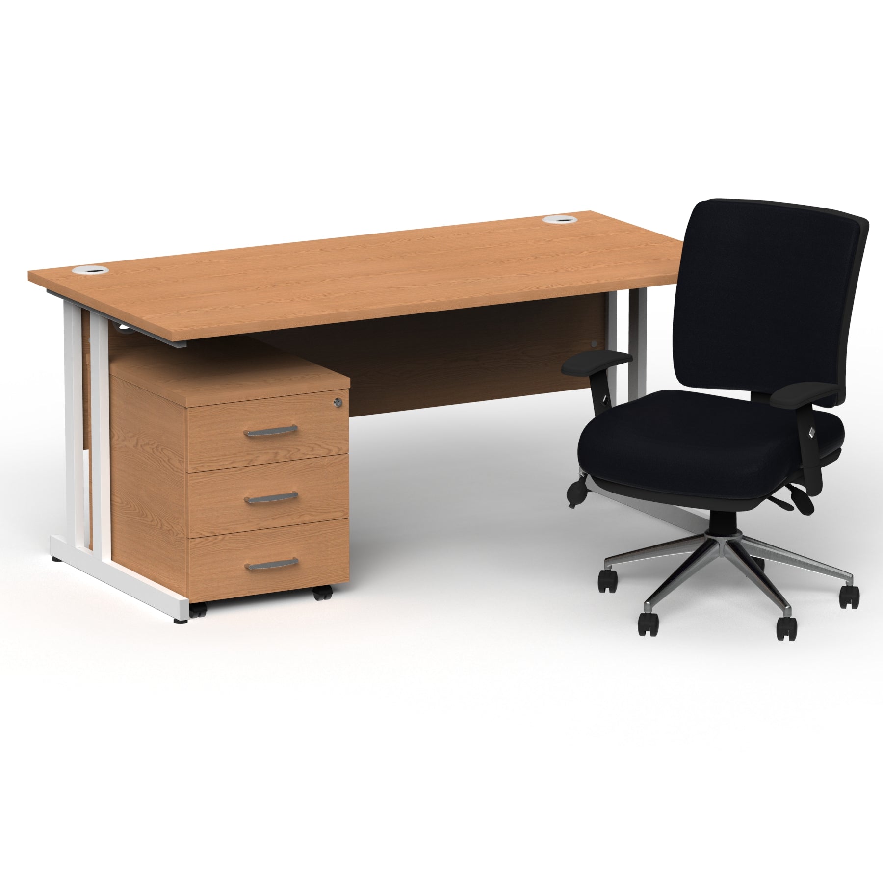 impulse-180mm-cantilever-straight-desk-with-mobile-pedestal-and-chiro-operator-chair Dynamic  White Oak 