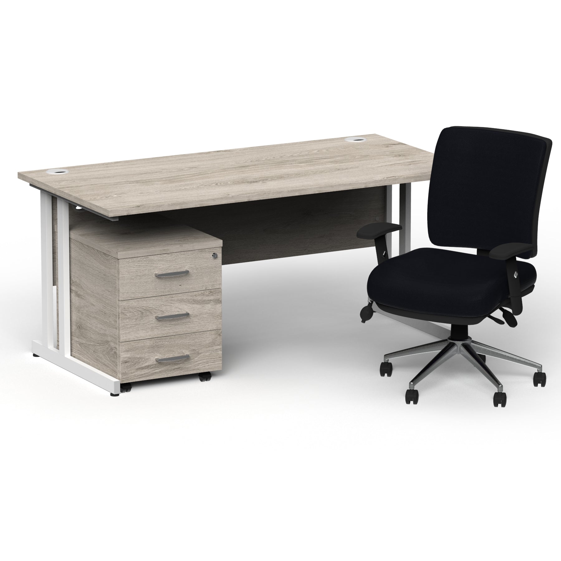impulse-180mm-cantilever-straight-desk-with-mobile-pedestal-and-chiro-operator-chair Dynamic  White Grey Oak 
