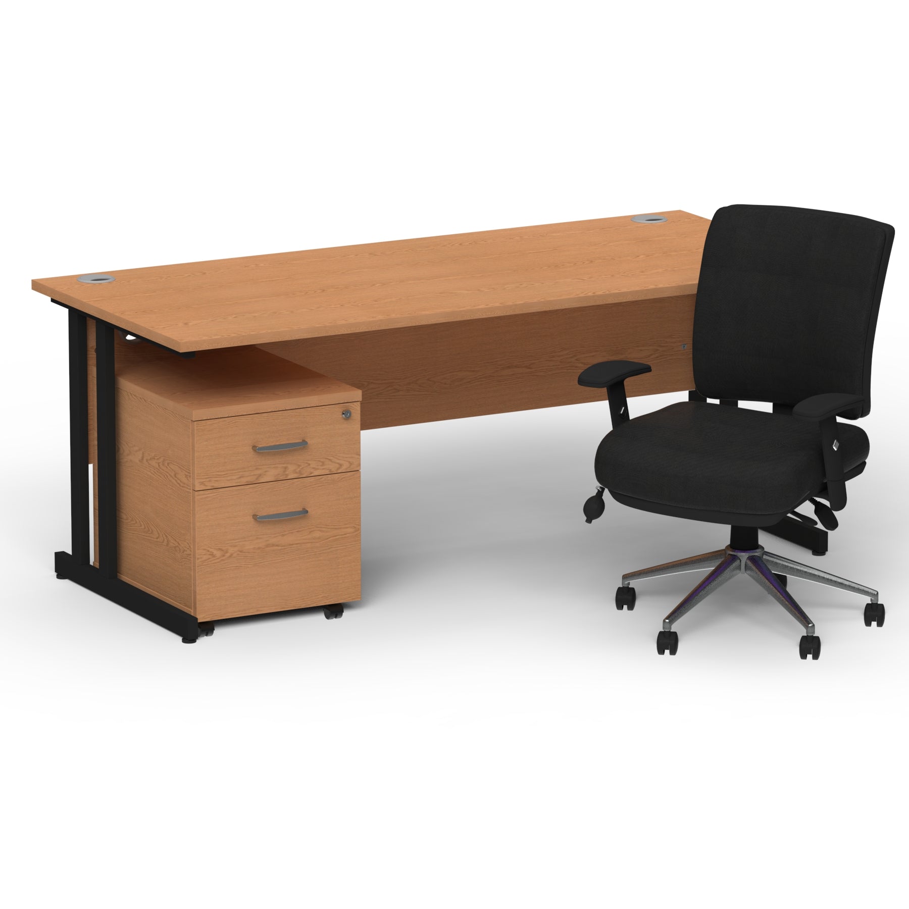 impulse-180mm-cantilever-straight-desk-with-mobile-pedestal-and-chiro-operator-chair Dynamic  Black Oak 