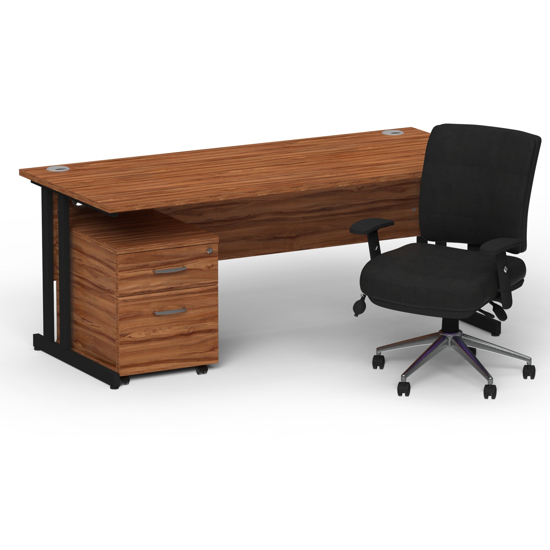 impulse-180mm-cantilever-straight-desk-with-mobile-pedestal-and-chiro-operator-chair Dynamic  Black Walnut 