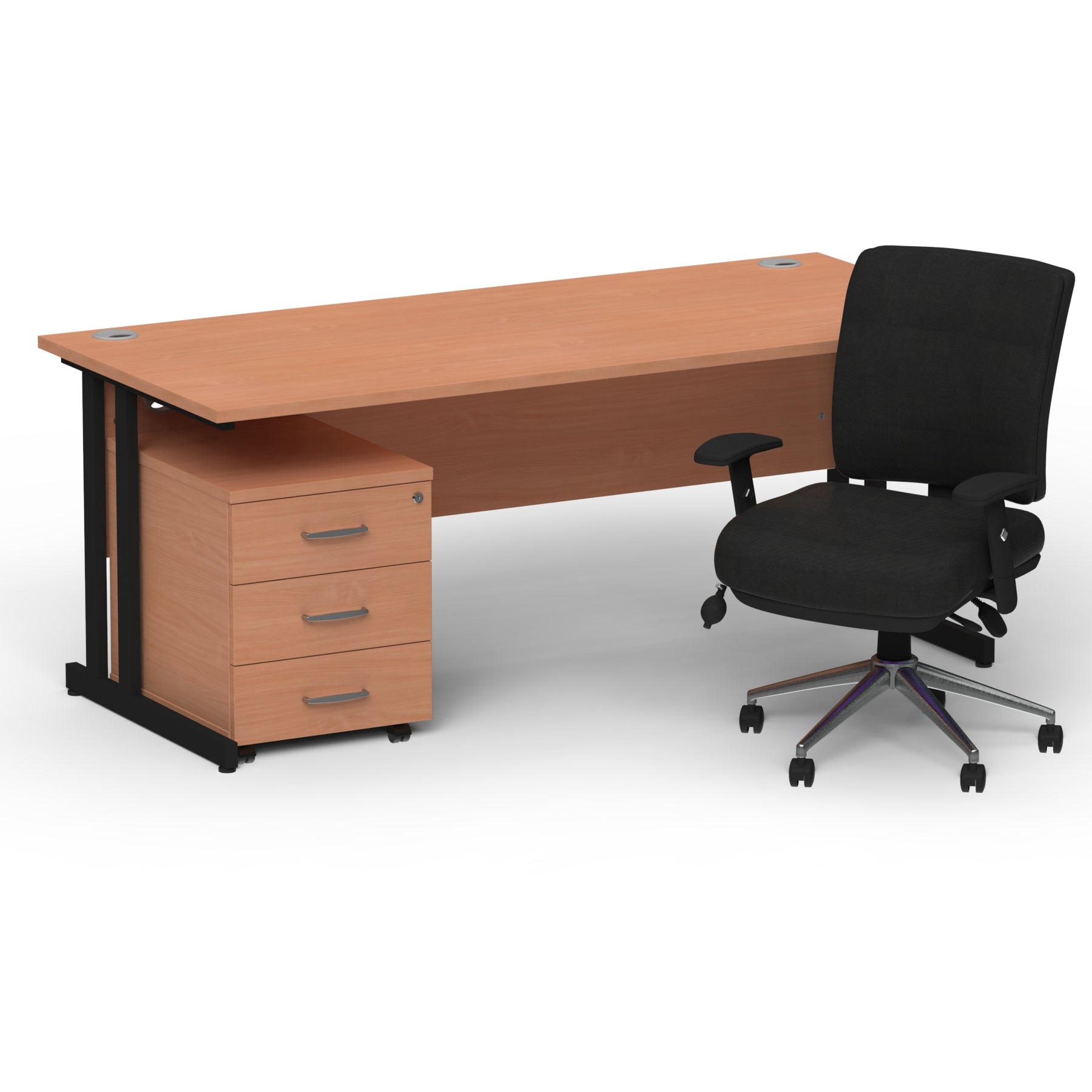impulse-180mm-cantilever-straight-desk-with-mobile-pedestal-and-chiro-operator-chair Dynamic  Black Beech 