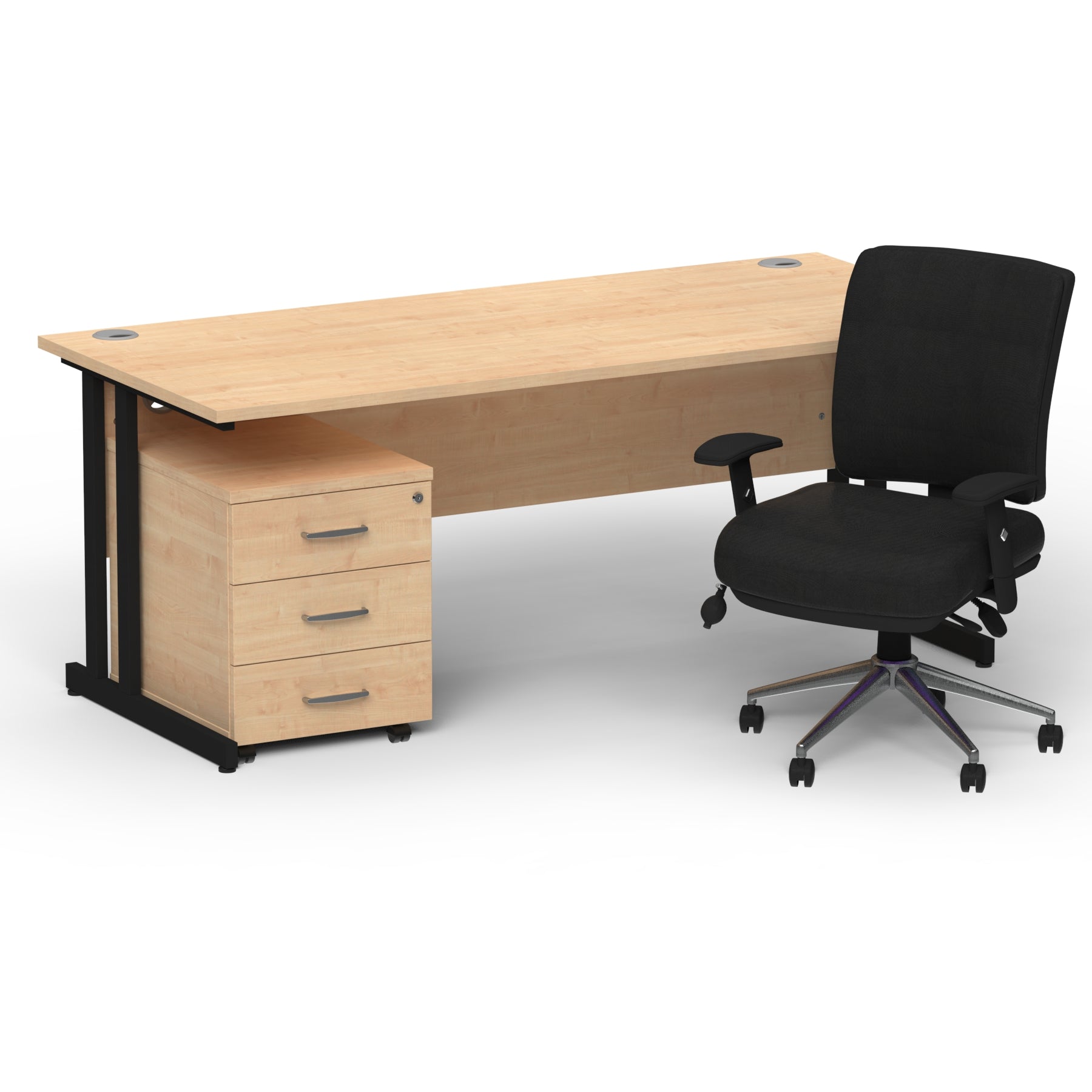 impulse-180mm-cantilever-straight-desk-with-mobile-pedestal-and-chiro-operator-chair Dynamic  Black Maple 