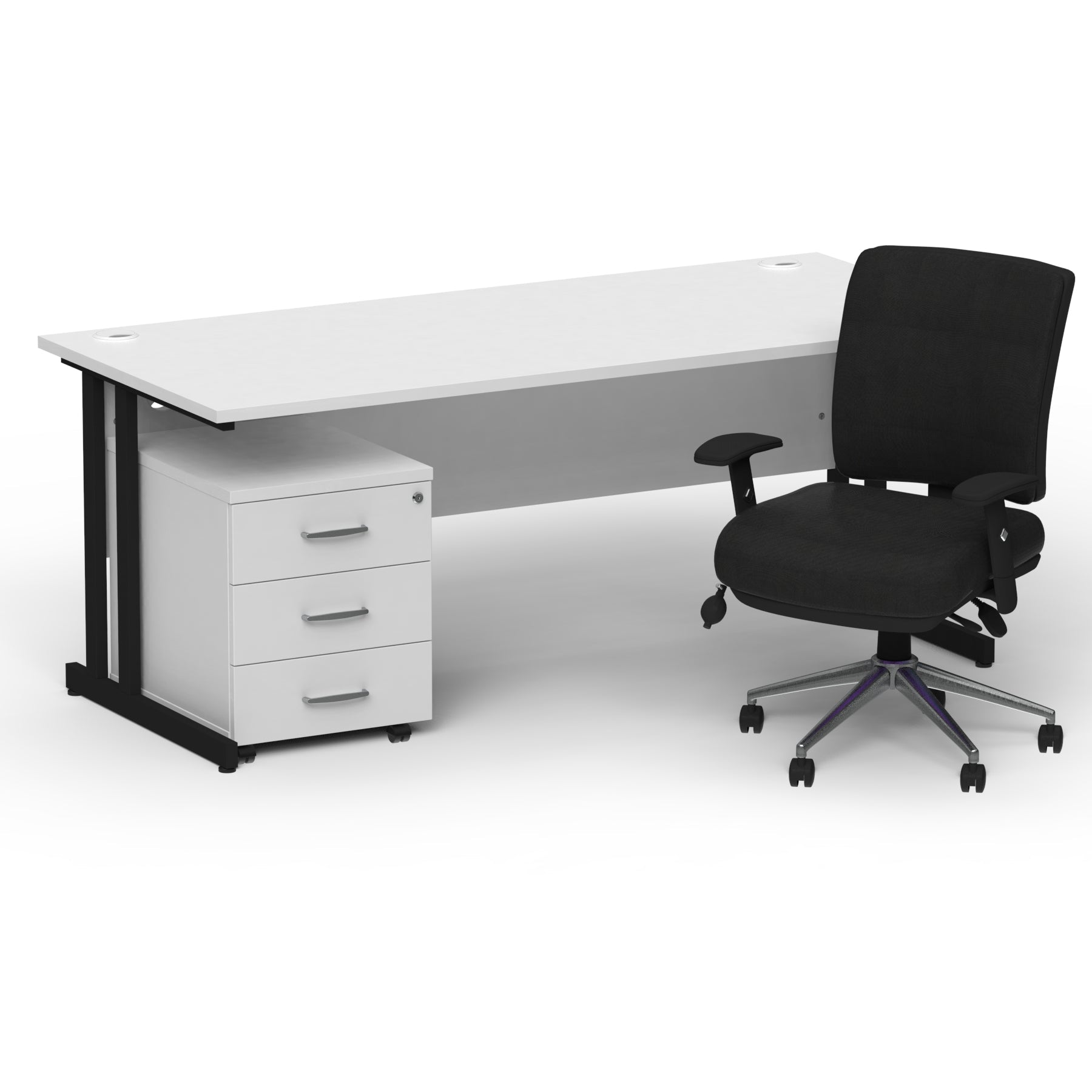impulse-180mm-cantilever-straight-desk-with-mobile-pedestal-and-chiro-operator-chair Dynamic  Black White 