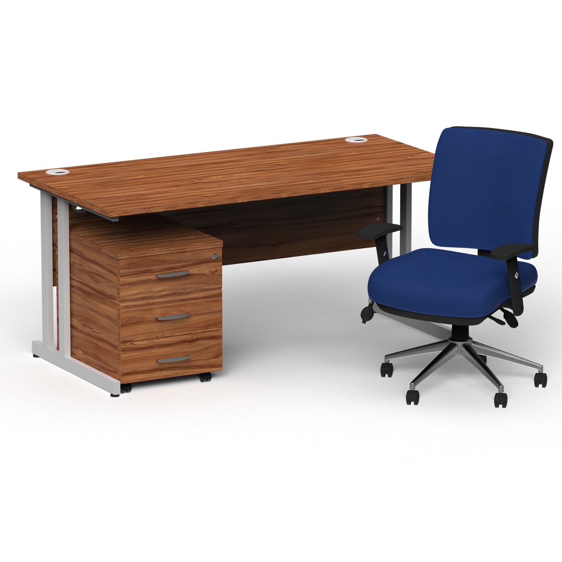 impulse-180mm-cantilever-straight-desk-with-mobile-pedestal-andoperator-chair Dynamic  Silver Walnut 