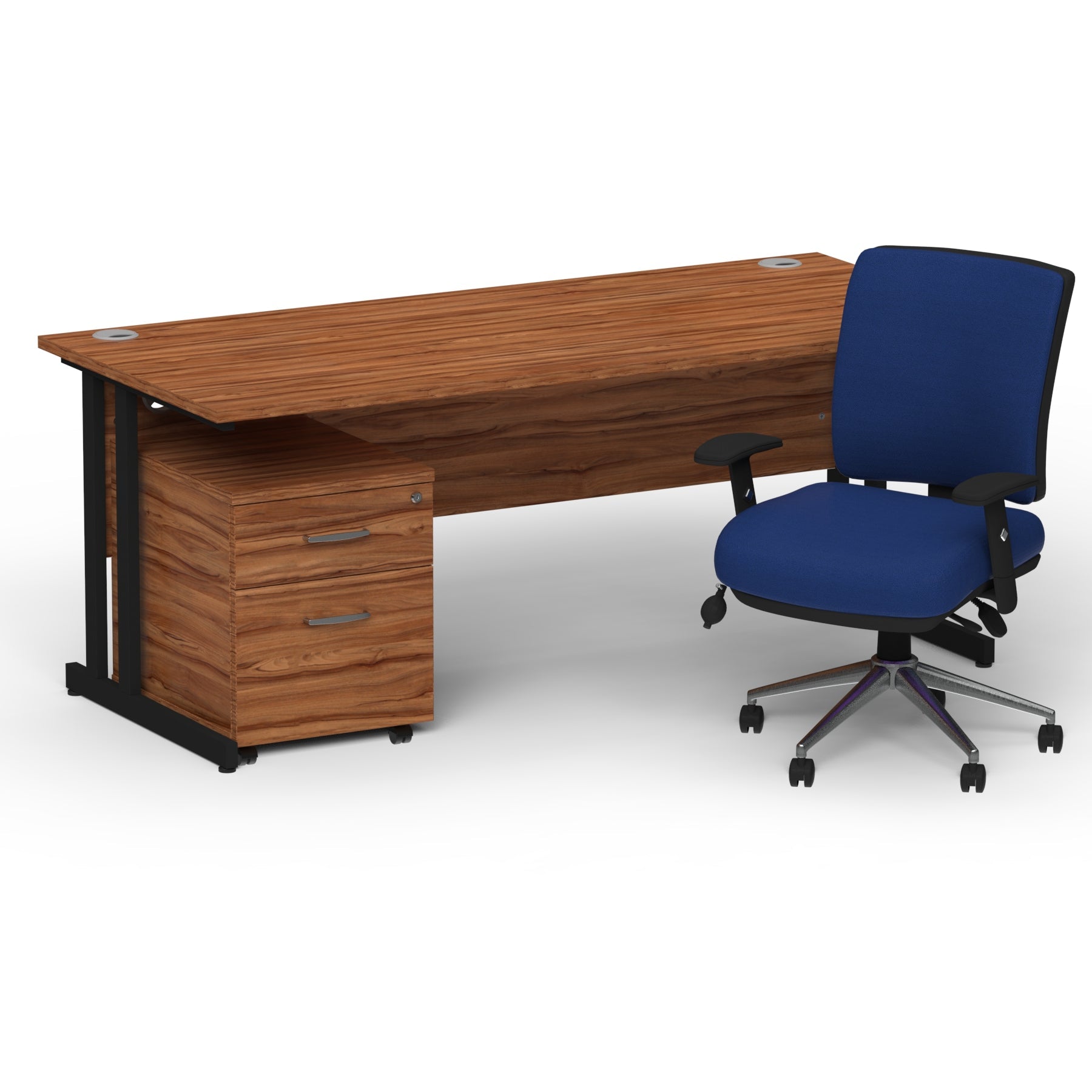 impulse-180mm-cantilever-straight-desk-with-mobile-pedestal-andoperator-chair Dynamic  Black Walnut 