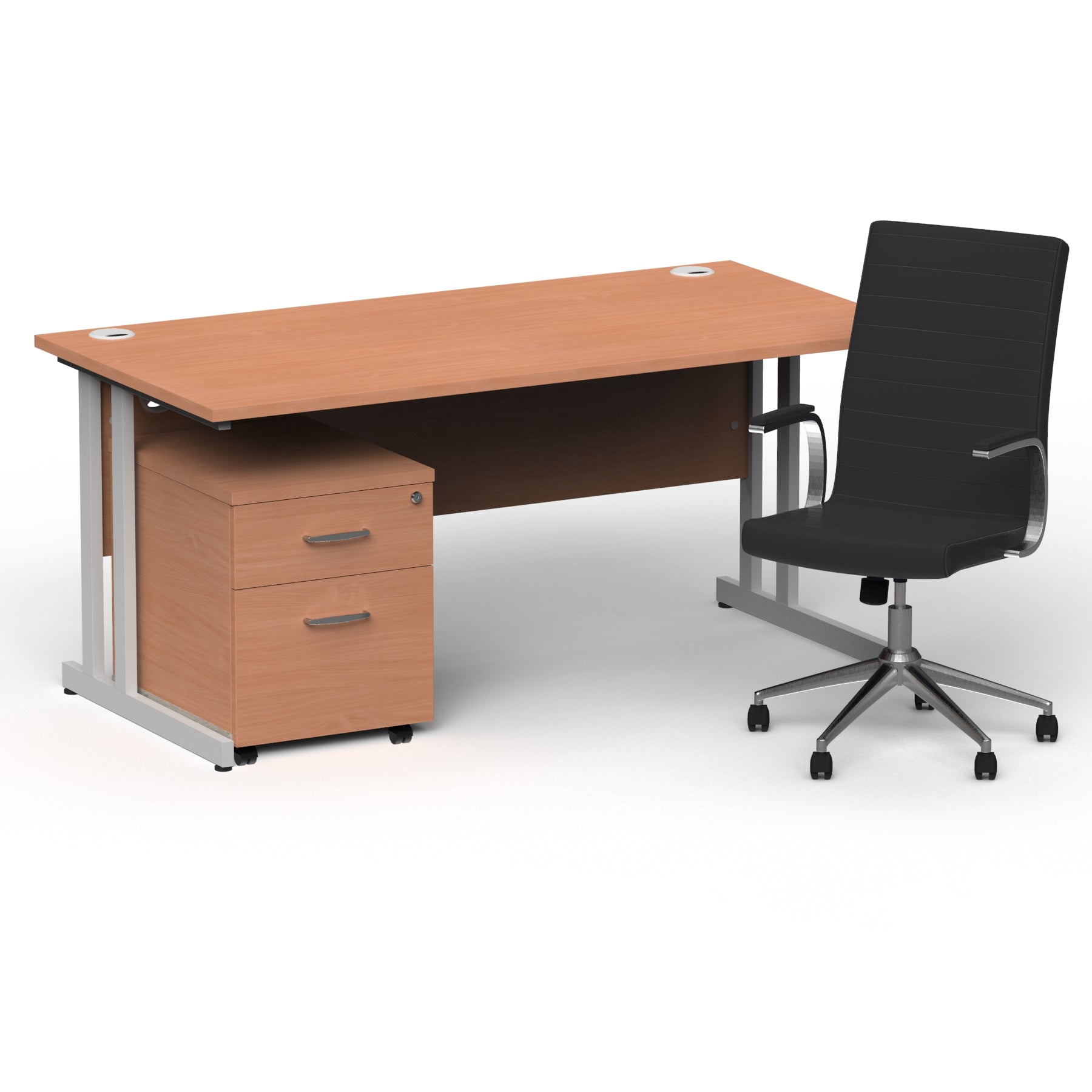 Office Desk Impulse  160cm Cantilever Desk Mobile Pedestal Ezra Black Executive Chair Silver Beech 