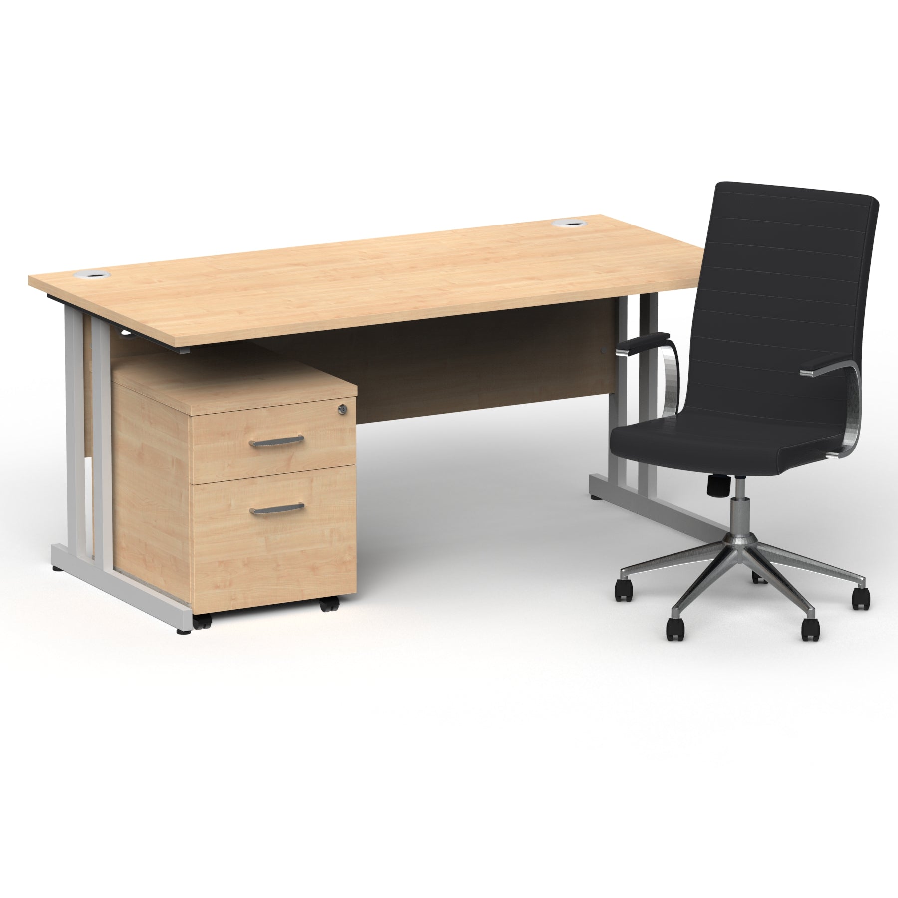 impulse-160mm-cantilever-straight-desk-with-mobile-pedestal-and-ezra-black-executive-chair Dynamic  Silver Colour Maple 