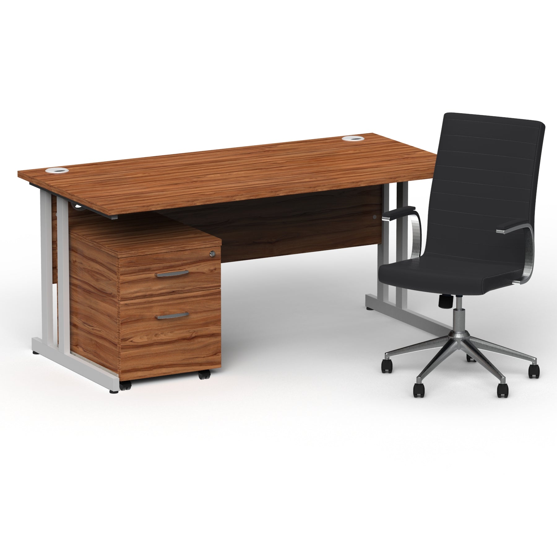 impulse-160mm-cantilever-straight-desk-with-mobile-pedestal-and-ezra-black-executive-chair Dynamic  Silver Walnut 