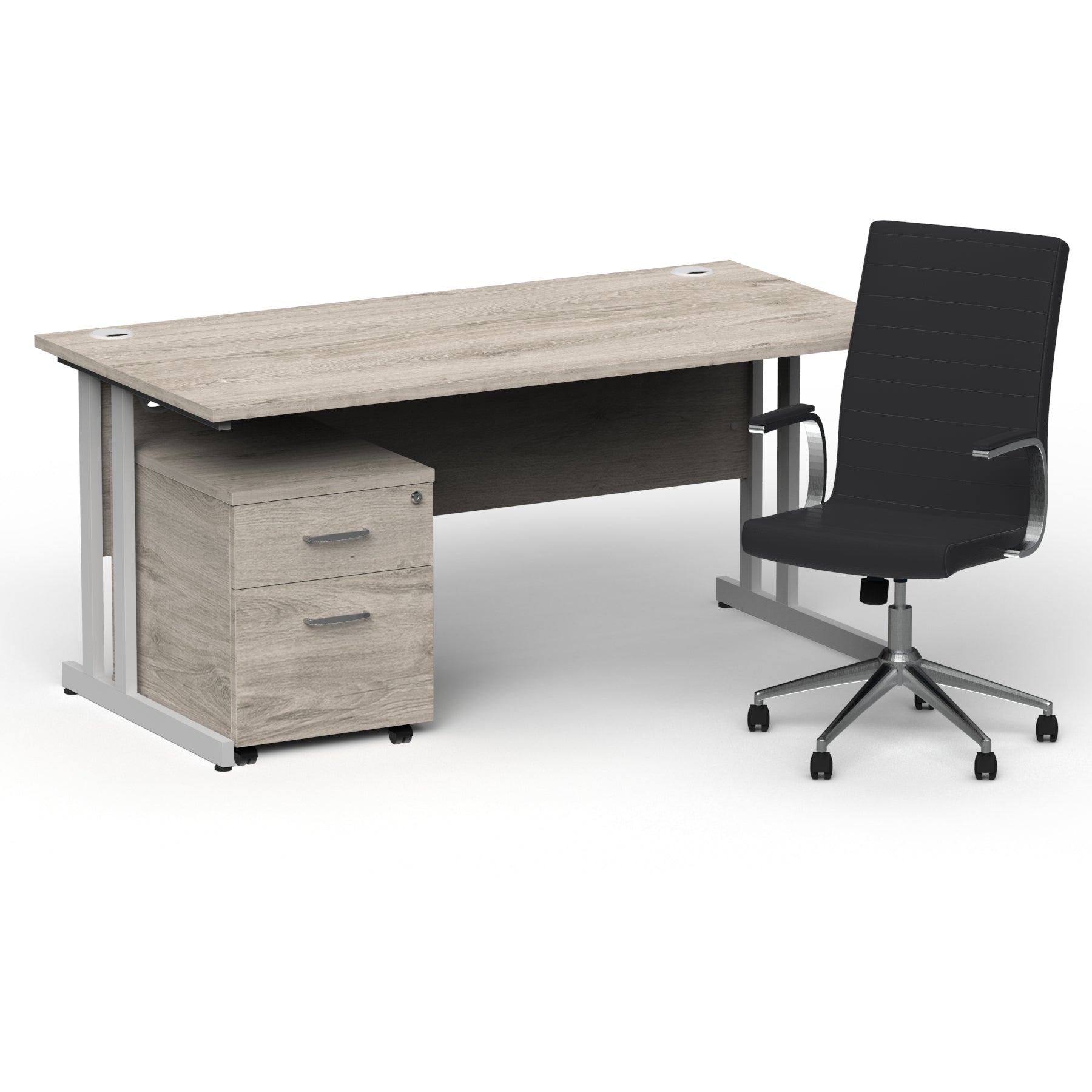 impulse-160mm-cantilever-straight-desk-with-mobile-pedestal-and-ezra-black-executive-chair Dynamic  Silver Grey Oak 