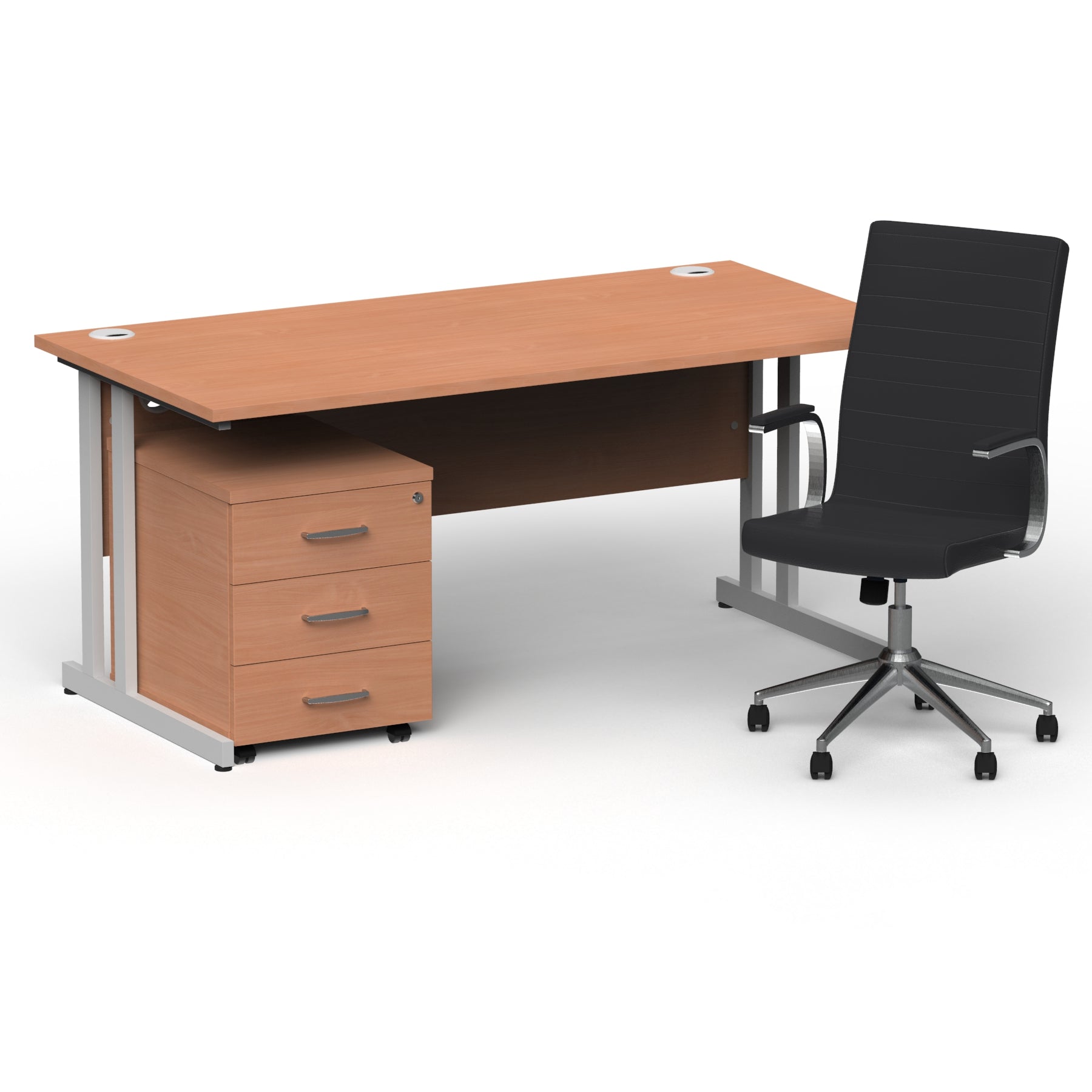 impulse-160mm-cantilever-straight-desk-with-mobile-pedestal-and-ezra-black-executive-chair Dynamic  Silver Colour Beech 