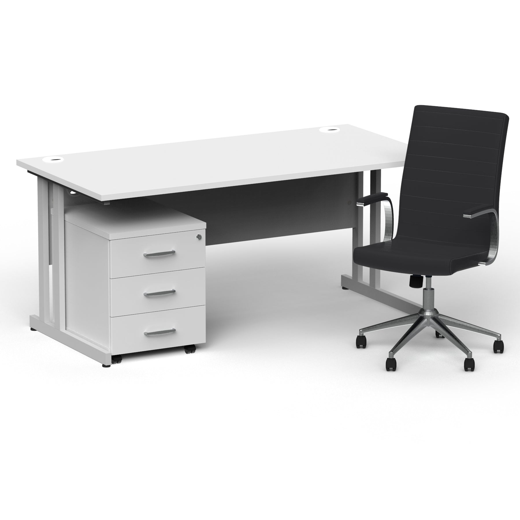 impulse-160mm-cantilever-straight-desk-with-mobile-pedestal-and-ezra-black-executive-chair Dynamic  Silver Colour White 