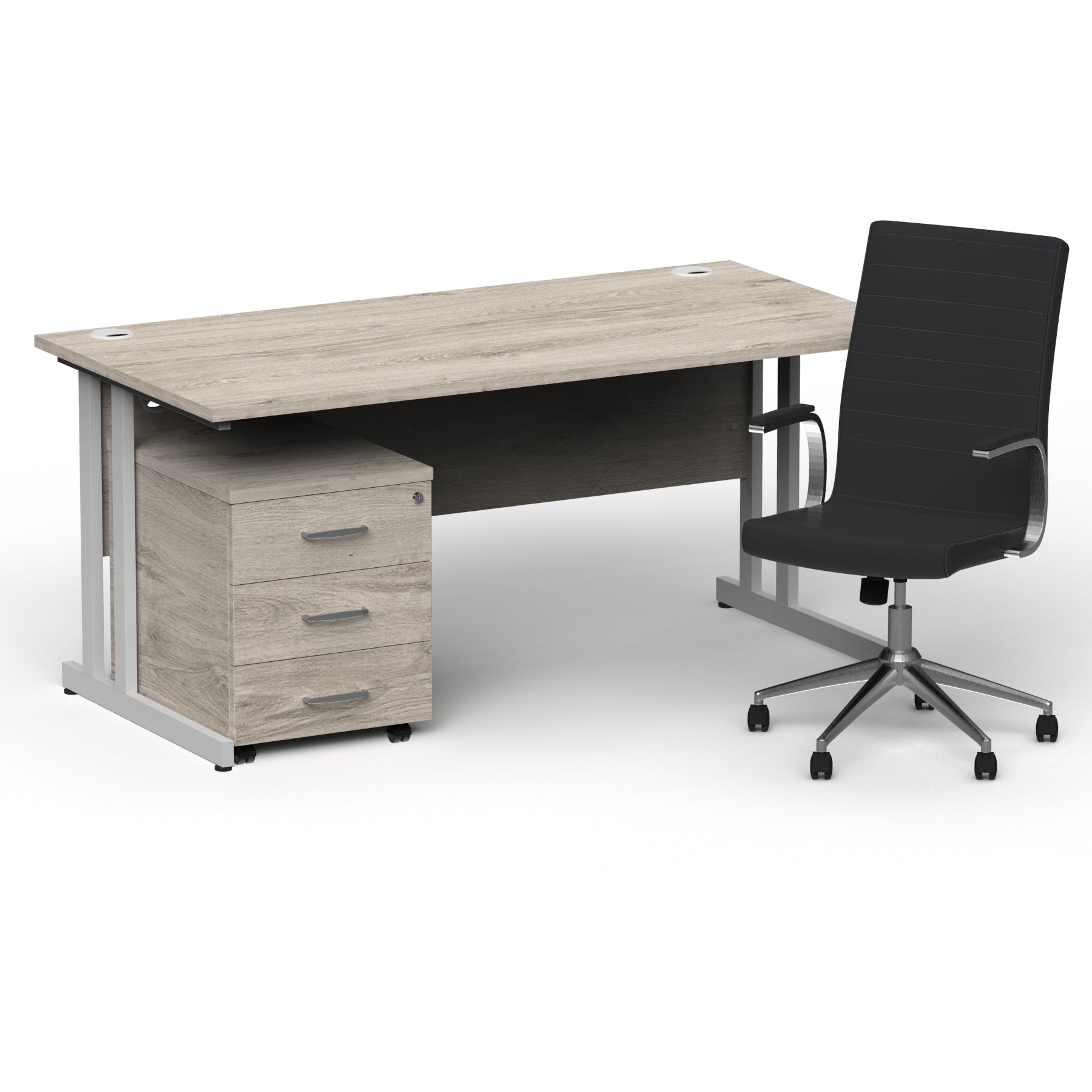 impulse-160mm-cantilever-straight-desk-with-mobile-pedestal-and-ezra-black-executive-chair Dynamic  Silver Grey Oak 