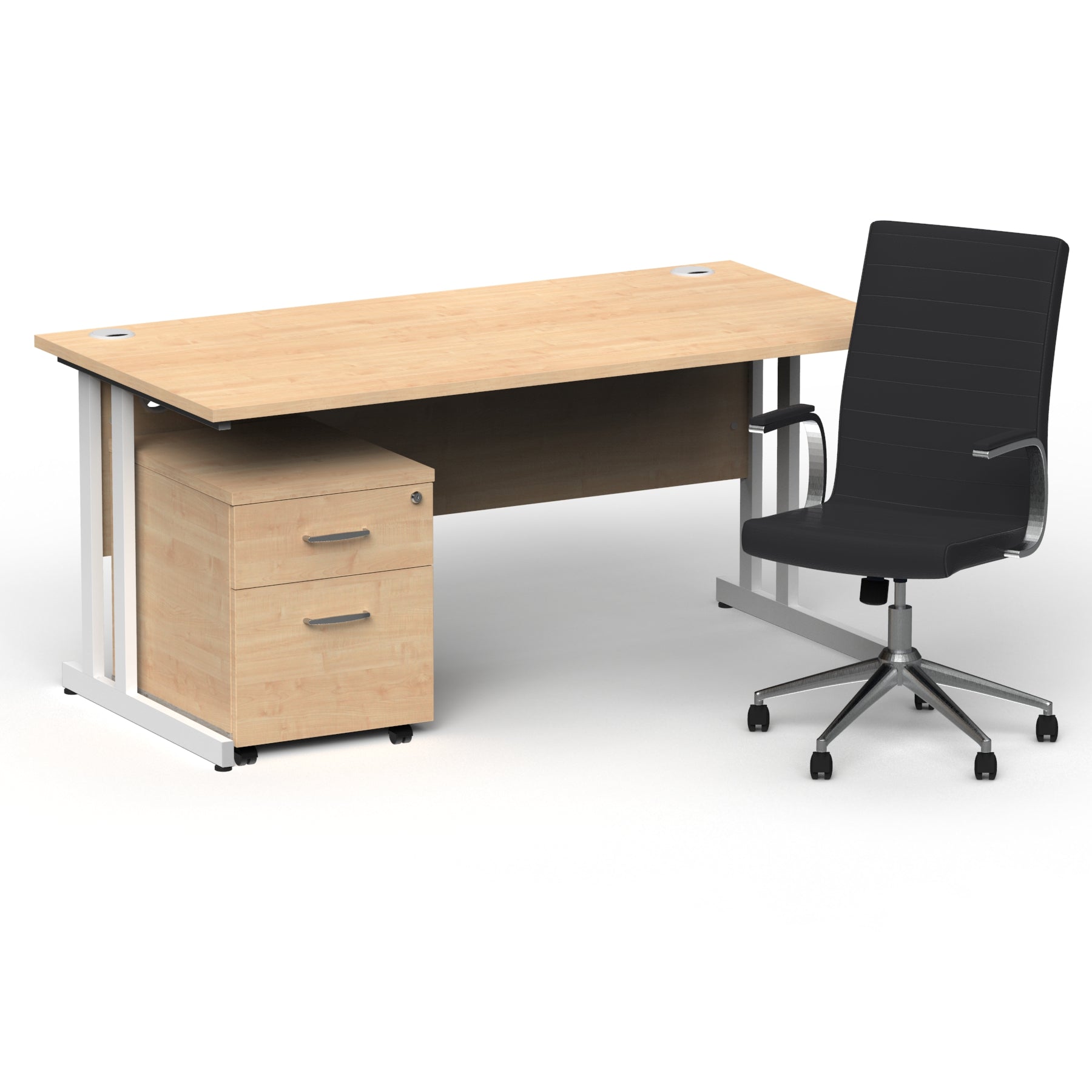 impulse-160mm-cantilever-straight-desk-with-mobile-pedestal-and-ezra-black-executive-chair Dynamic  White Colour Maple 