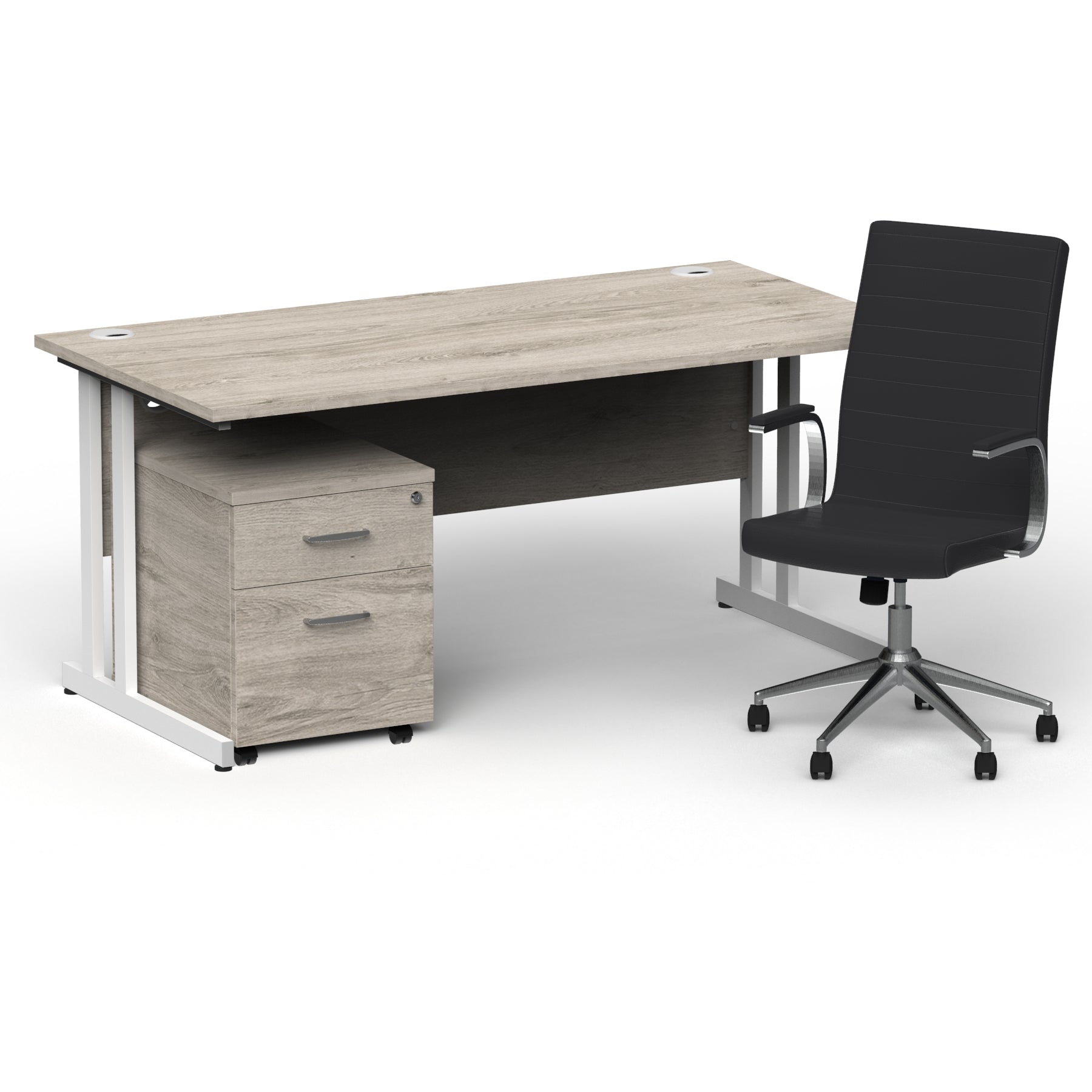 impulse-160mm-cantilever-straight-desk-with-mobile-pedestal-and-ezra-black-executive-chair Dynamic  White Grey Oak 