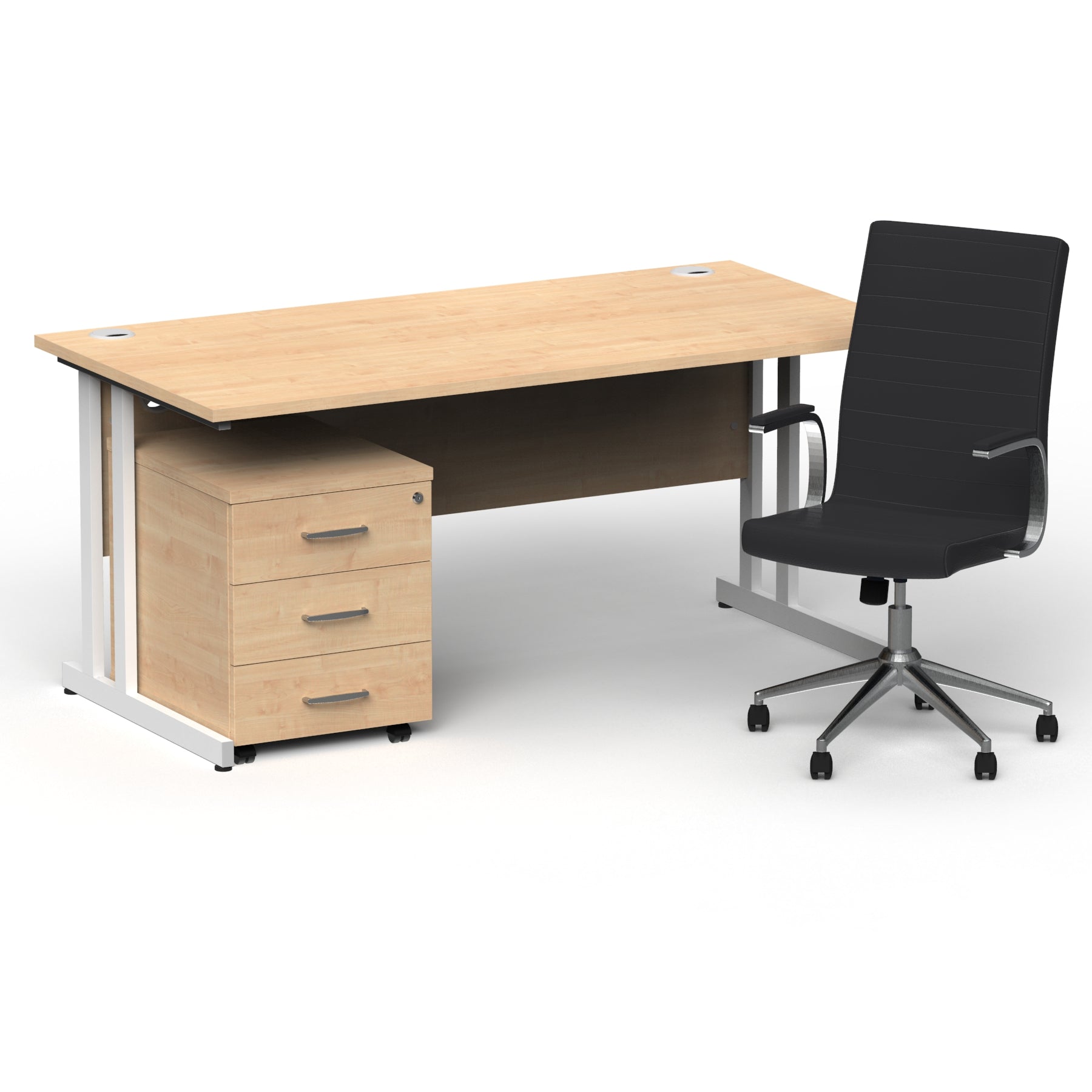 impulse-160mm-cantilever-straight-desk-with-mobile-pedestal-and-ezra-black-executive-chair Dynamic  White Colour Maple 