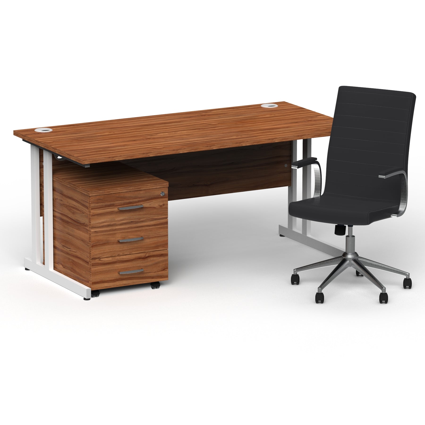 impulse-160mm-cantilever-straight-desk-with-mobile-pedestal-and-ezra-black-executive-chair Dynamic  White Colour Walnut 