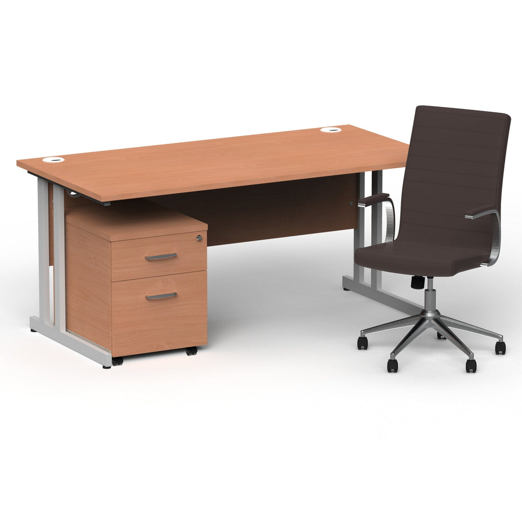 Office Desk Impulse  160cm Cantilever Desk Mobile Pedestal Ezra Brown Executive Chair Silver Beech 
