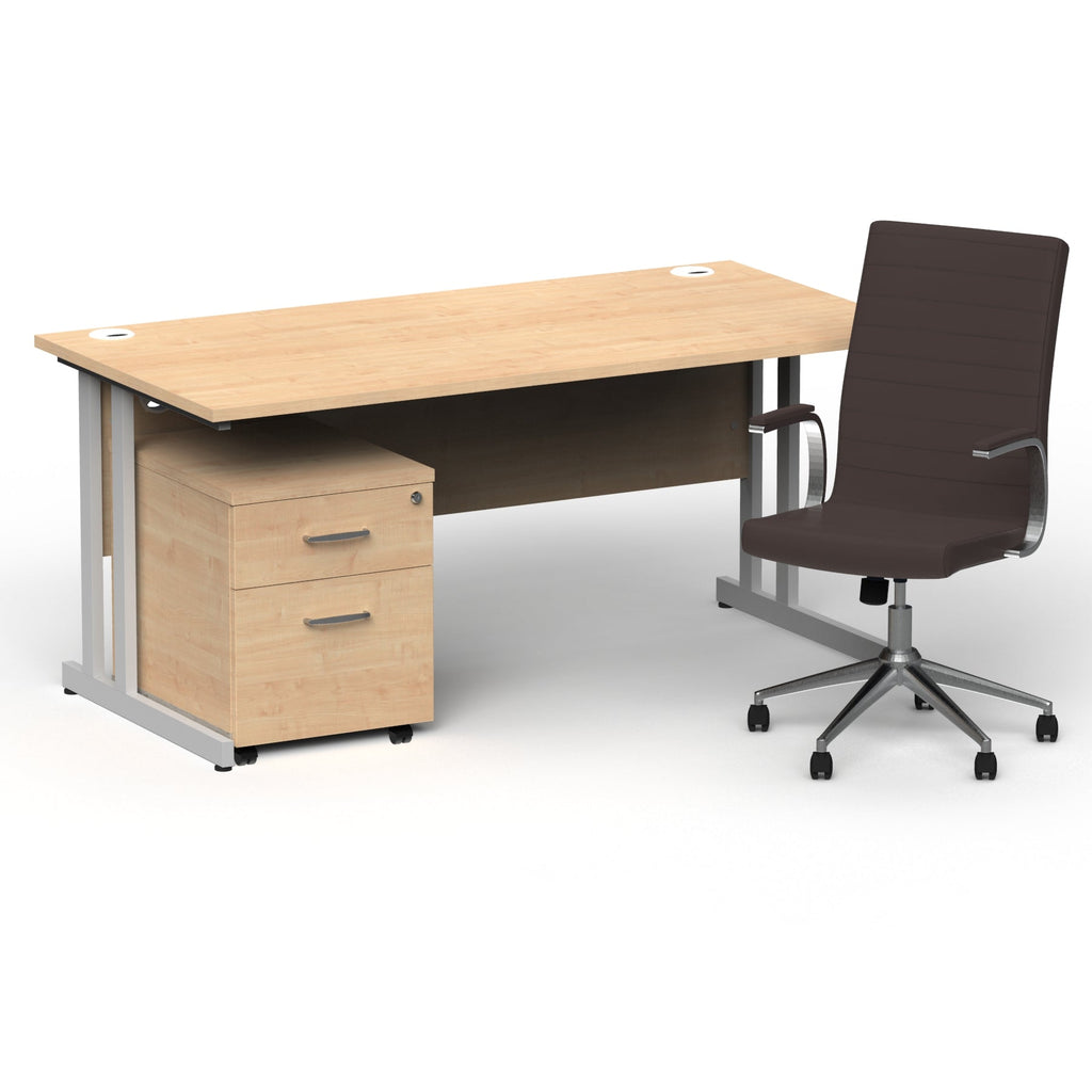 impulse-160mm-cantilever-straight-desk-with-mobile-pedestal-and-ezra-brown-executive-chair Dynamic  Silver Colour Maple 