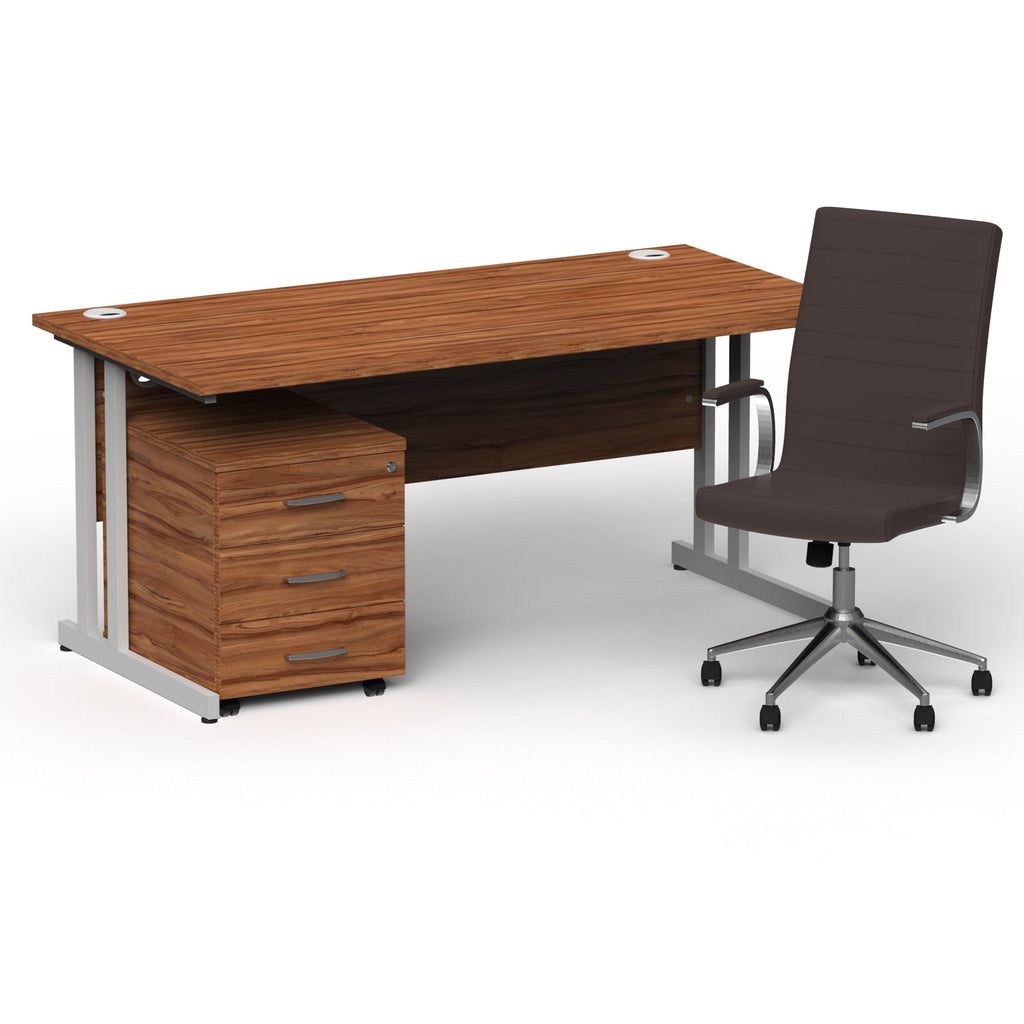 impulse-160mm-cantilever-straight-desk-with-mobile-pedestal-and-ezra-brown-executive-chair Dynamic  Silver Walnut 