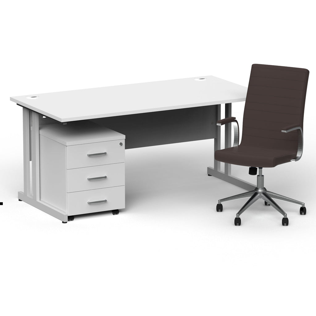 impulse-160mm-cantilever-straight-desk-with-mobile-pedestal-and-ezra-brown-executive-chair Dynamic  Silver Colour White 