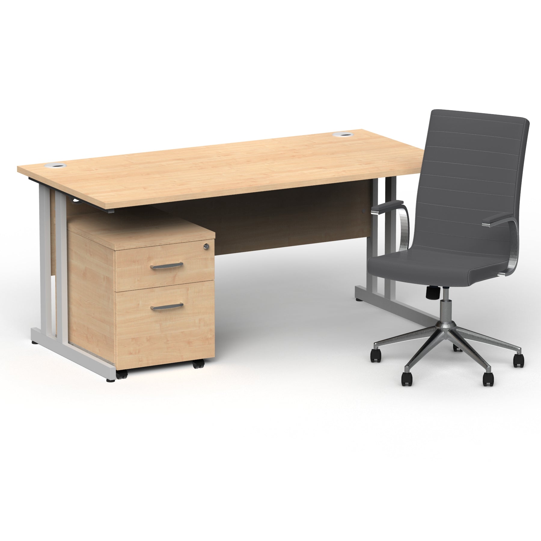 impulse-160mm-cantilever-straight-desk-with-mobile-pedestal-and-ezra-grey-executive-chair Dynamic  Silver Colour Maple 