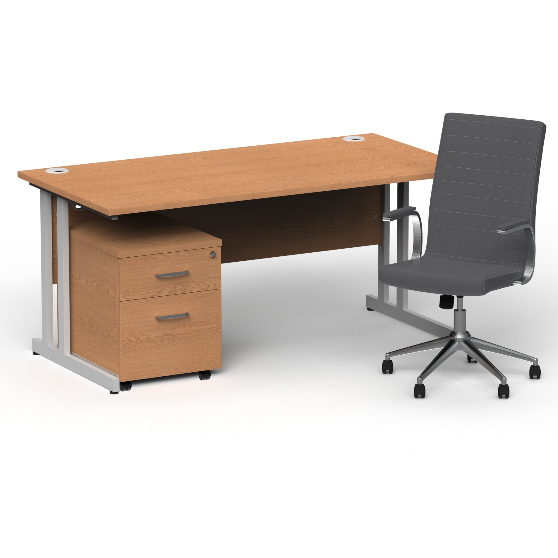 impulse-160mm-cantilever-straight-desk-with-mobile-pedestal-and-ezra-grey-executive-chair Dynamic  Silver Colour Oak 