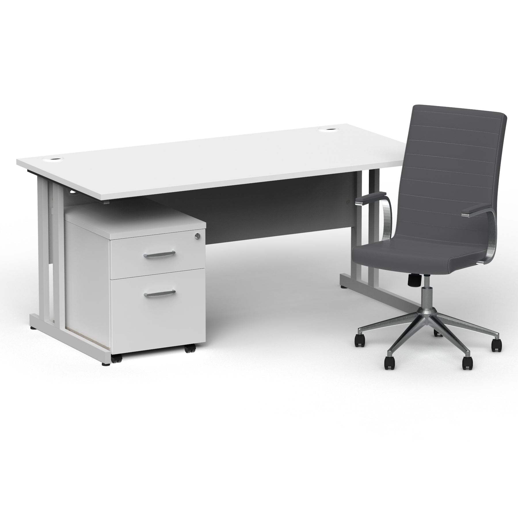 impulse-160mm-cantilever-straight-desk-with-mobile-pedestal-and-ezra-grey-executive-chair Dynamic  Silver Colour White 