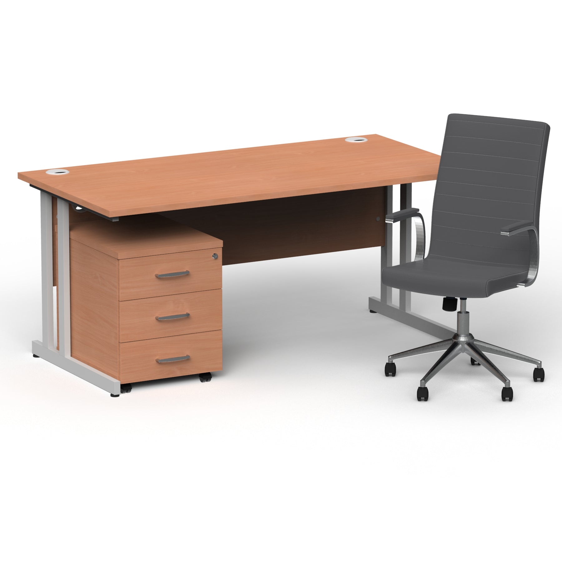 impulse-160mm-cantilever-straight-desk-with-mobile-pedestal-and-ezra-grey-executive-chair Dynamic  Silver Colour Beech 