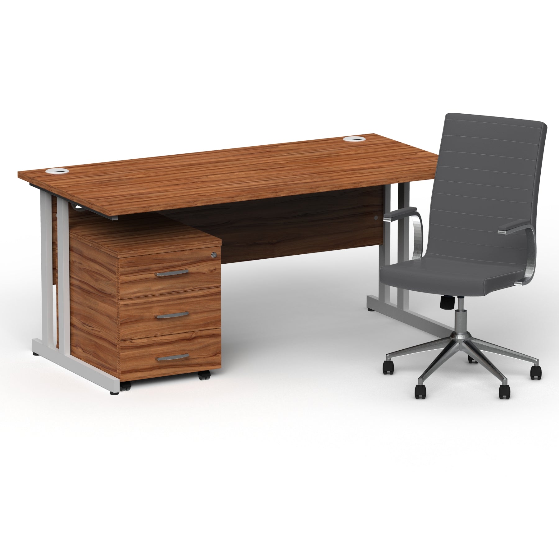 impulse-160mm-cantilever-straight-desk-with-mobile-pedestal-and-ezra-grey-executive-chair Dynamic  Silver Colour Walnut 