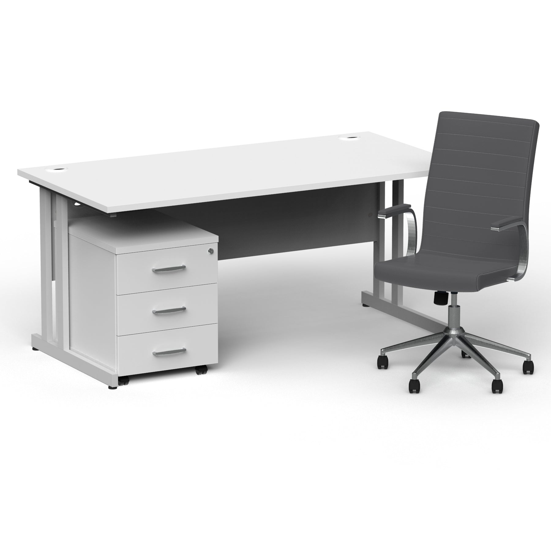impulse-160mm-cantilever-straight-desk-with-mobile-pedestal-and-ezra-grey-executive-chair Dynamic  Silver Colour White 